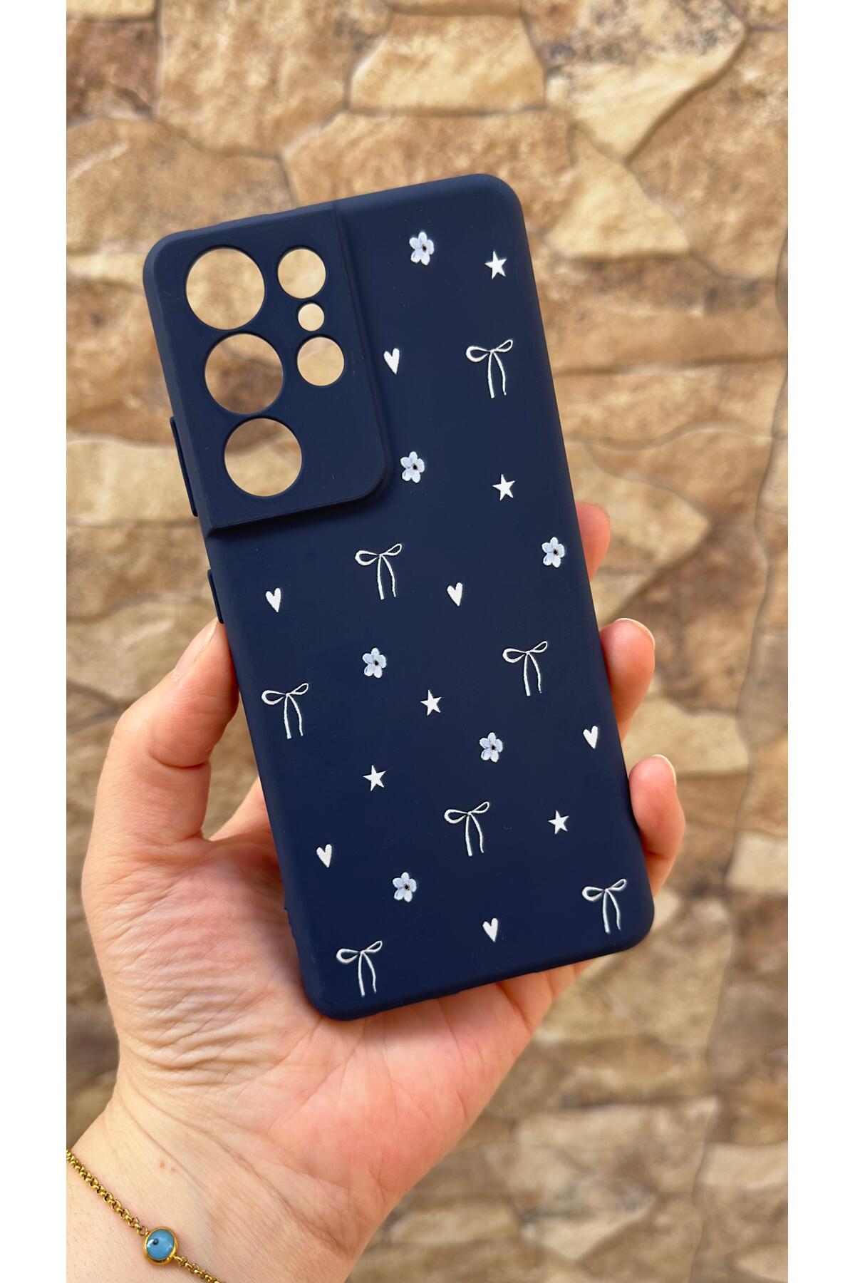 Samsung Galaxy S21 Ultra Uyumlu Mini Fiyonk Desenli Silikon Darbe Emici Klasik Korumalı Rubber Kılıf