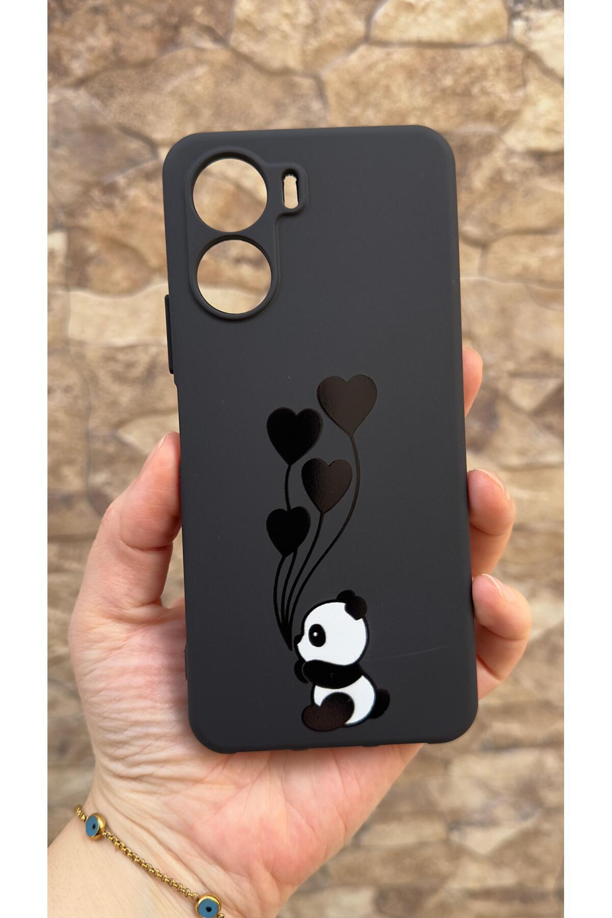 Vivo Y16 Uyumlu Kalpli Panda Desenli Silikon Darbe Emici Klasik Korumalı Rubber Kılıf