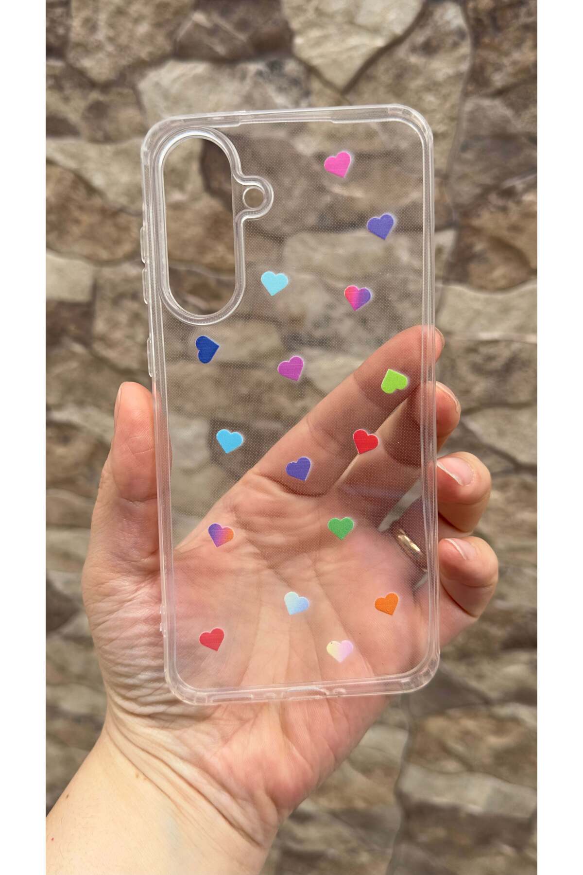 Galaxy A56 Uyumlu Renkli Mini Kalp Desenli Şeffaf Darbe Emici Kamera Korumalı Clear Kılıf