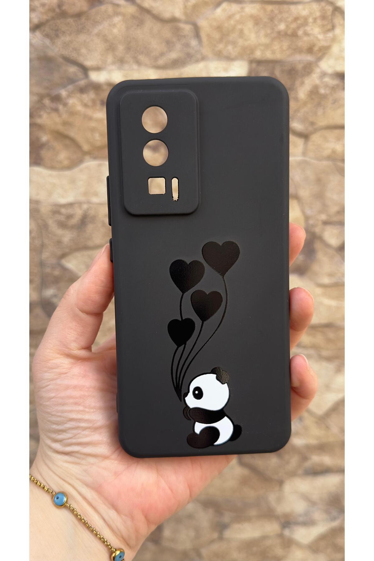 Poco F5 Pro Uyumlu Kalpli Panda Desenli Silikon Darbe Emici Klasik Korumalı Rubber Kılıf