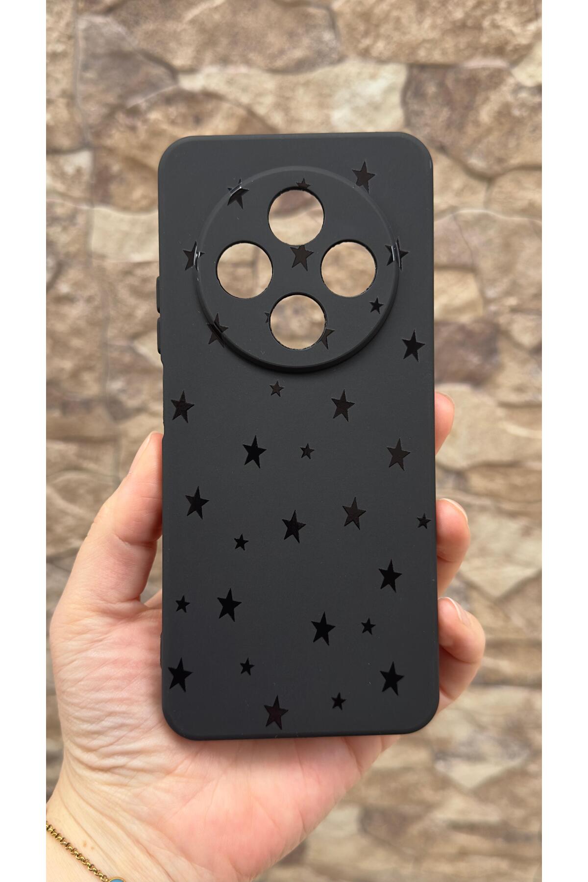Redmi 14C Uyumlu Mini Siyah Yıldız Desenli Silikon Darbe Emici Klasik Korumalı Rubber Kılıf