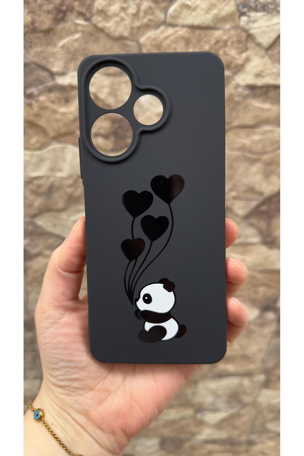 İNFİNİX HOT 30İ Uyumlu Kalpli Panda Desenli Silikon Darbe Emici Klasik Korumalı Rubber Kılıf