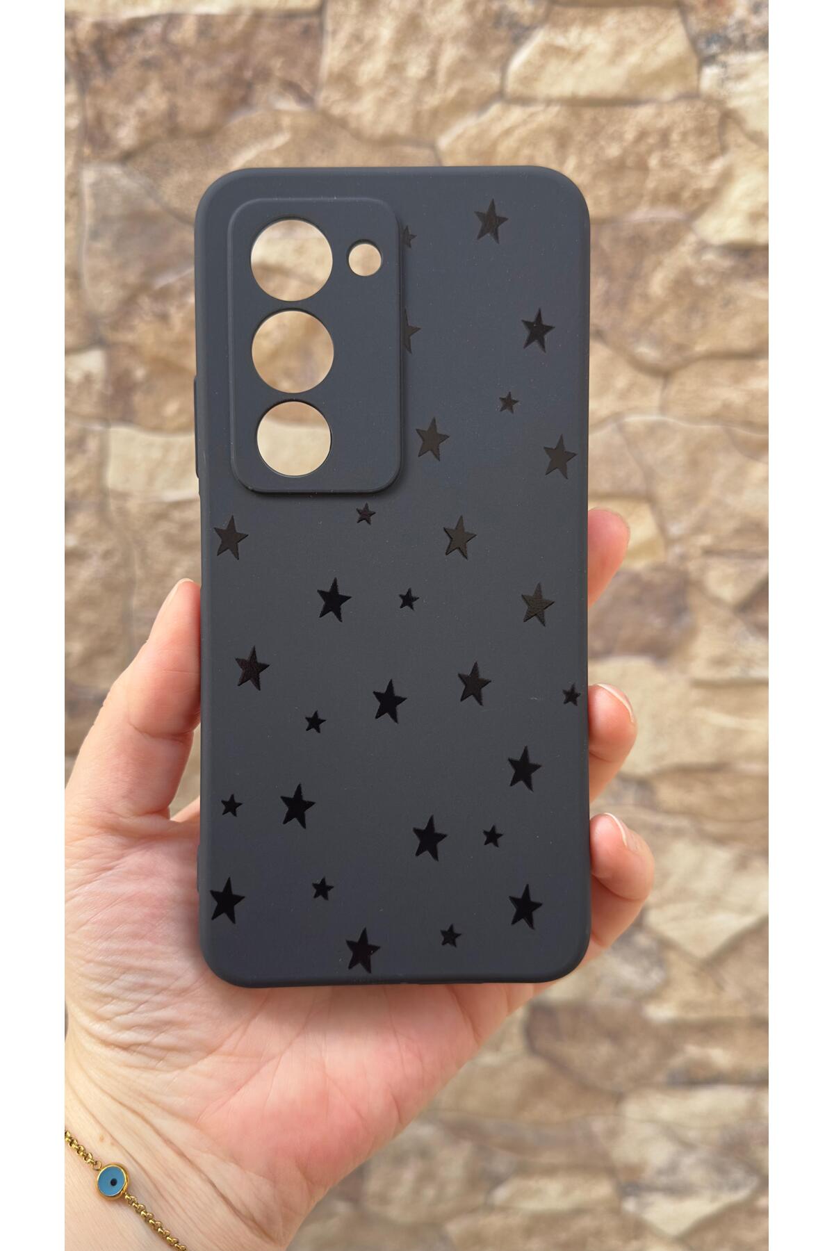 Redmi 15 Uyumlu Mini Siyah Yıldız Desenli Silikon Darbe Emici Klasik Korumalı Rubber Kılıf