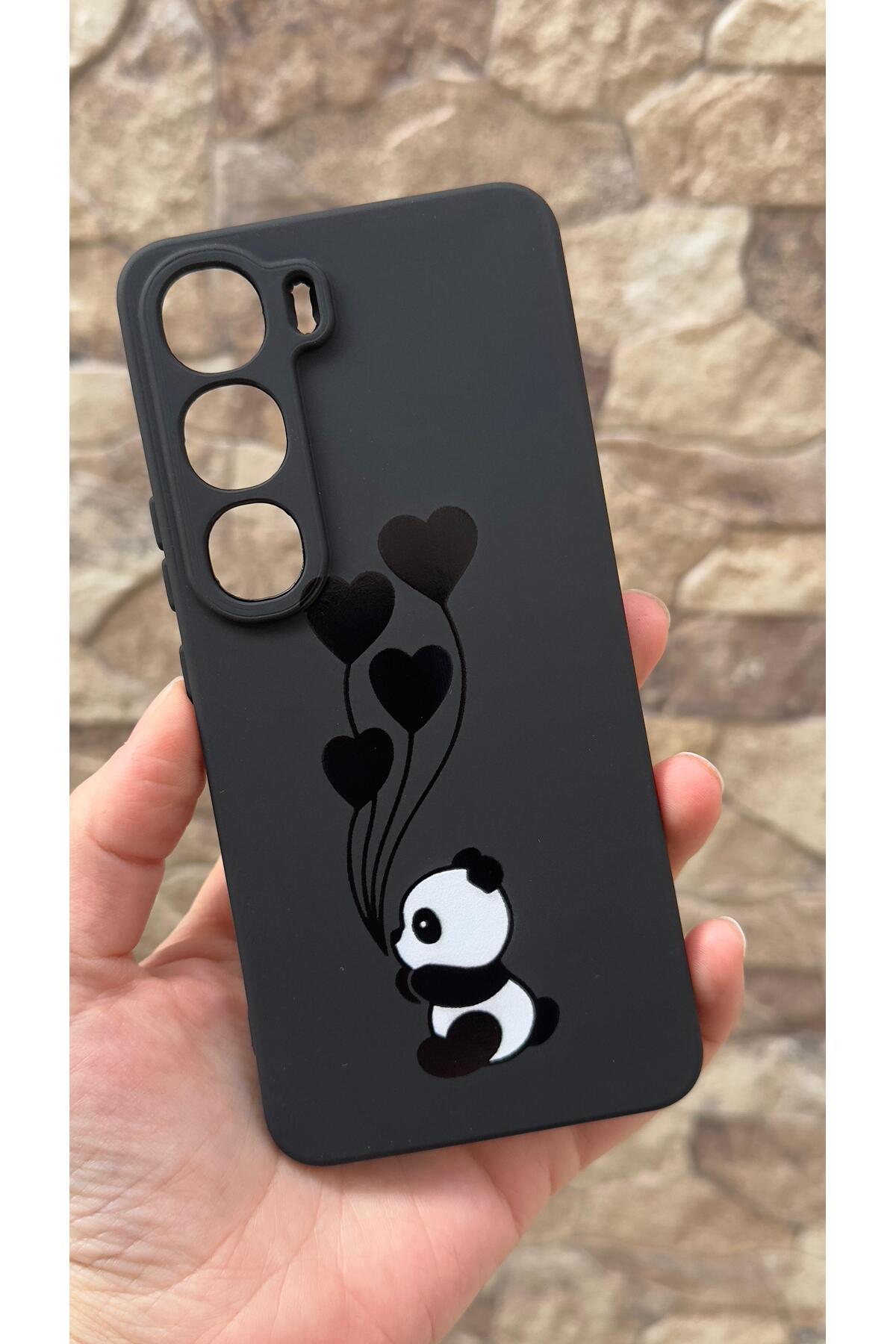Vivo V40 Lite 5G Uyumlu Kalpli Panda Desenli Silikon Darbe Emici Klasik Korumalı Rubber Kılıf