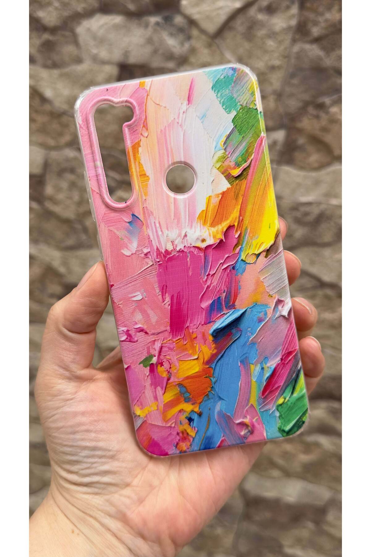 Redmi Note 8 Uyumlu Renkli Soyut Desenli Şeffaf Darbe Emici Kamera Korumalı Clear Kılıf
