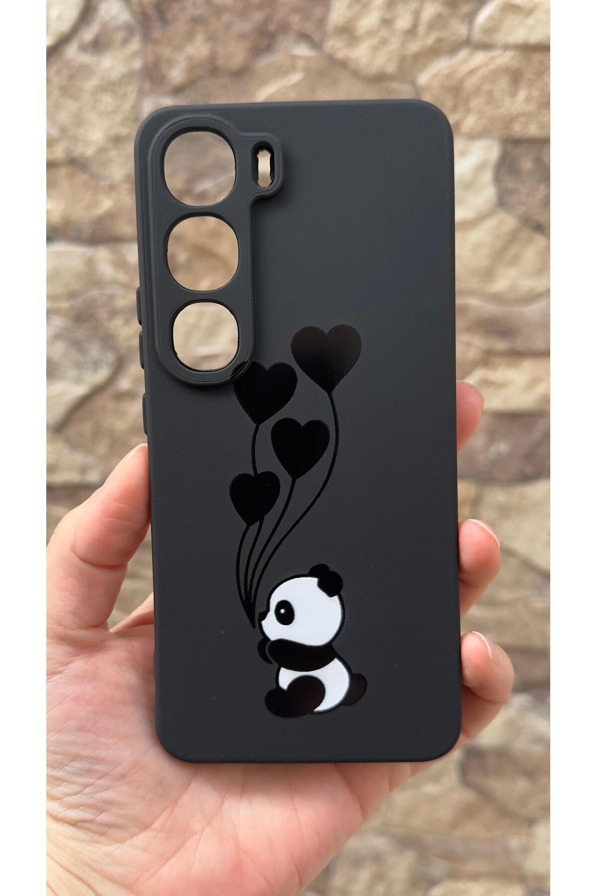 Vivo V40 Lite 5G Uyumlu Kalpli Panda Desenli Silikon Darbe Emici Klasik Korumalı Rubber Kılıf