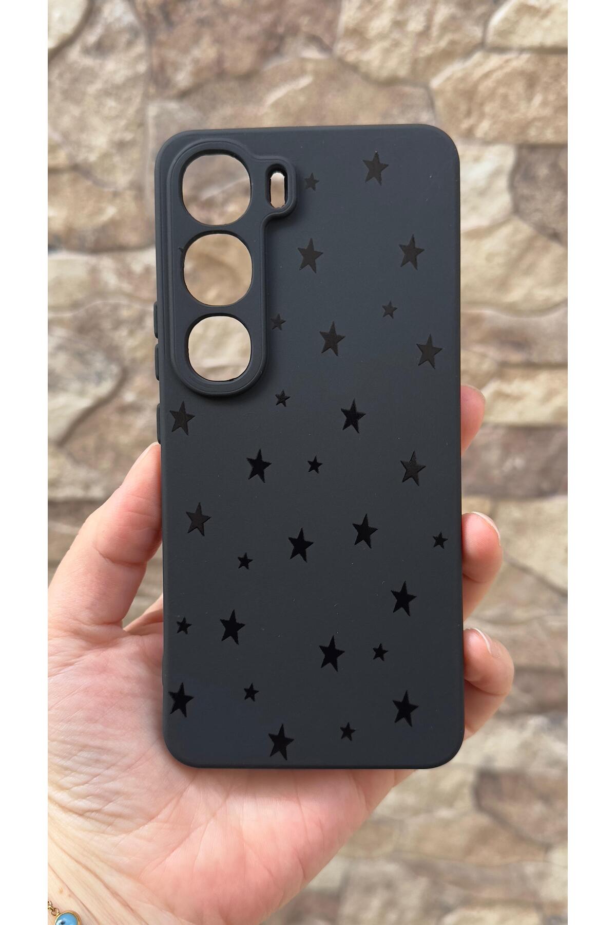Vivo V40 Lite 5G Uyumlu Mini Siyah Yıldız Desenli Silikon Darbe Emici Klasik Korumalı Rubber Kılıf