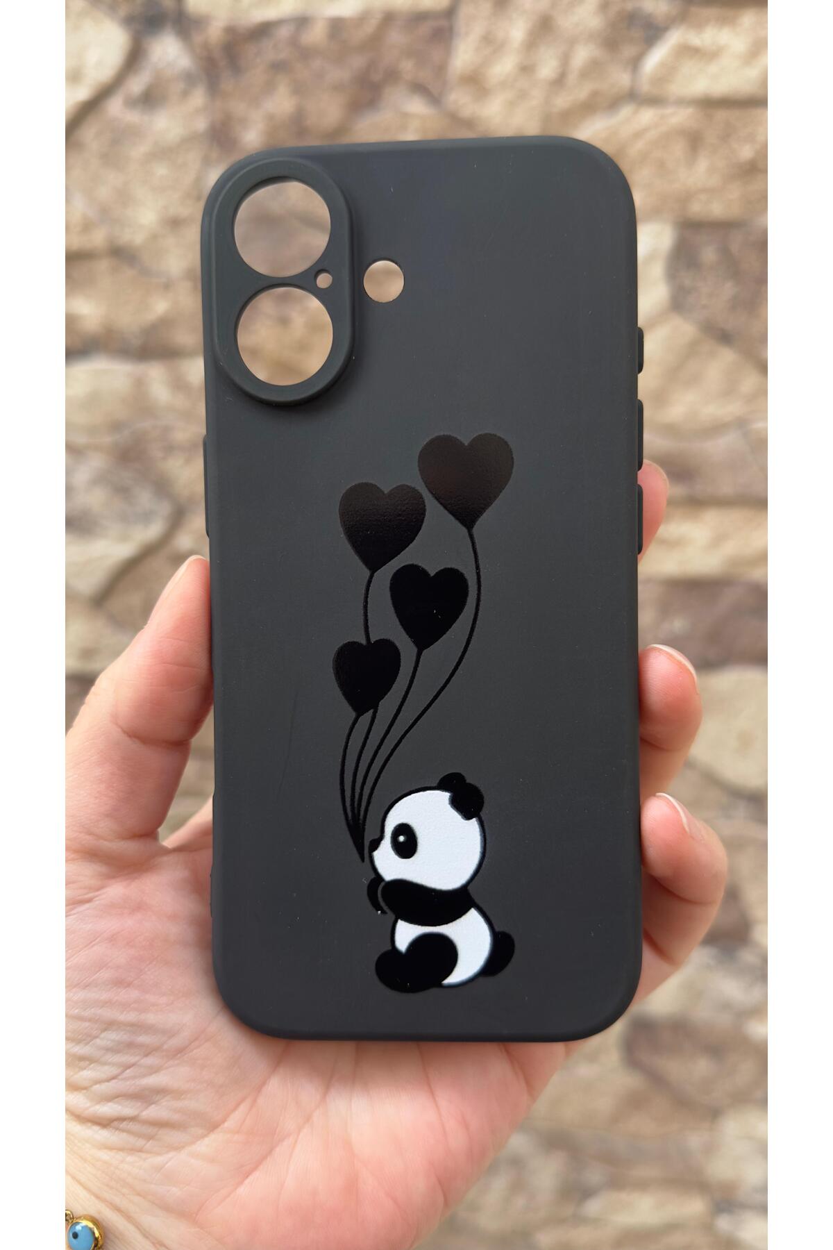 iPhone 17 Uyumlu Kalpli Panda Desenli Silikon Darbe Emici Klasik Korumalı Rubber Kılıf