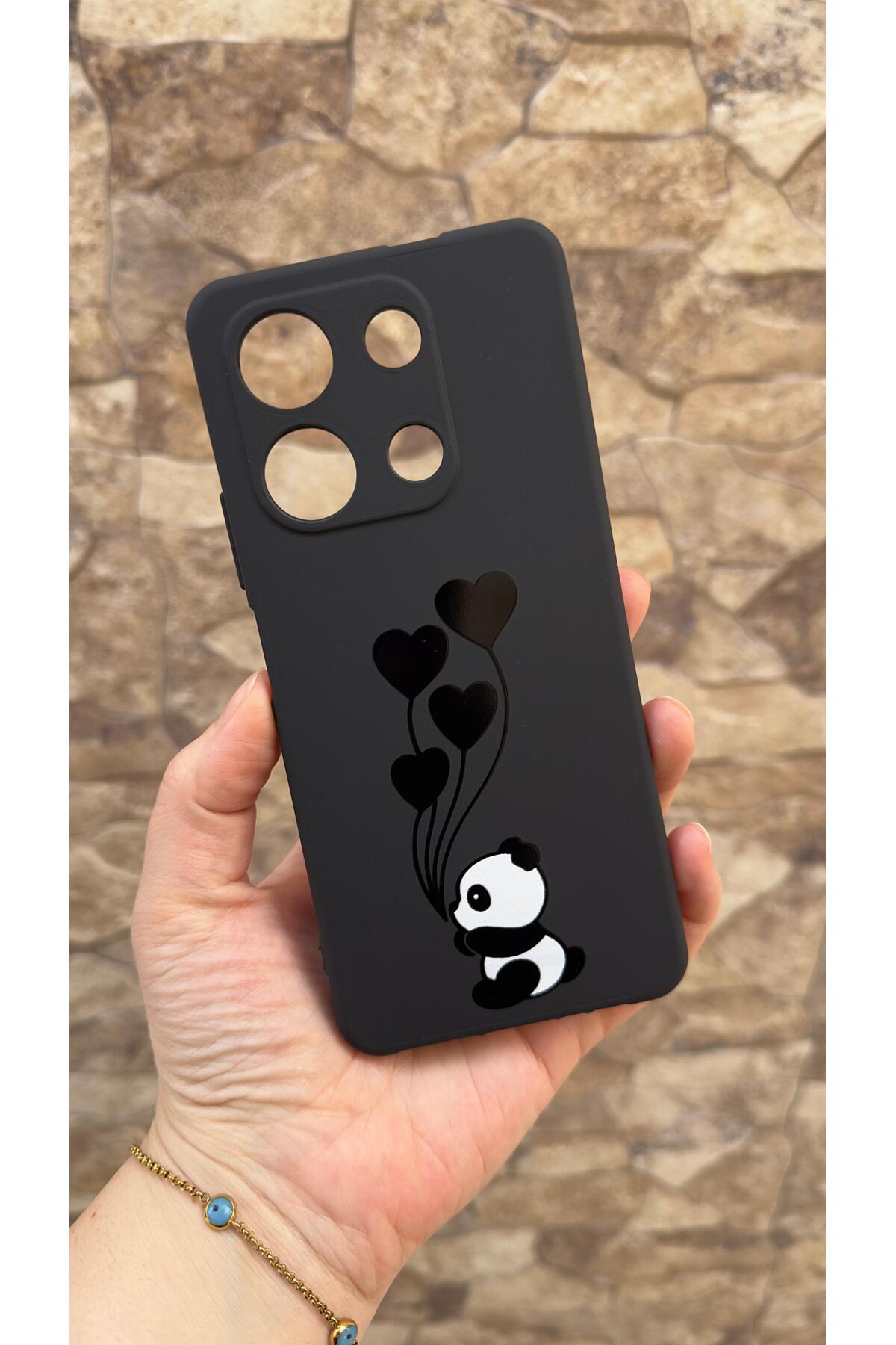 Redmi 15C Uyumlu Kalpli Panda Desenli Silikon Darbe Emici Klasik Korumalı Rubber Kılıf