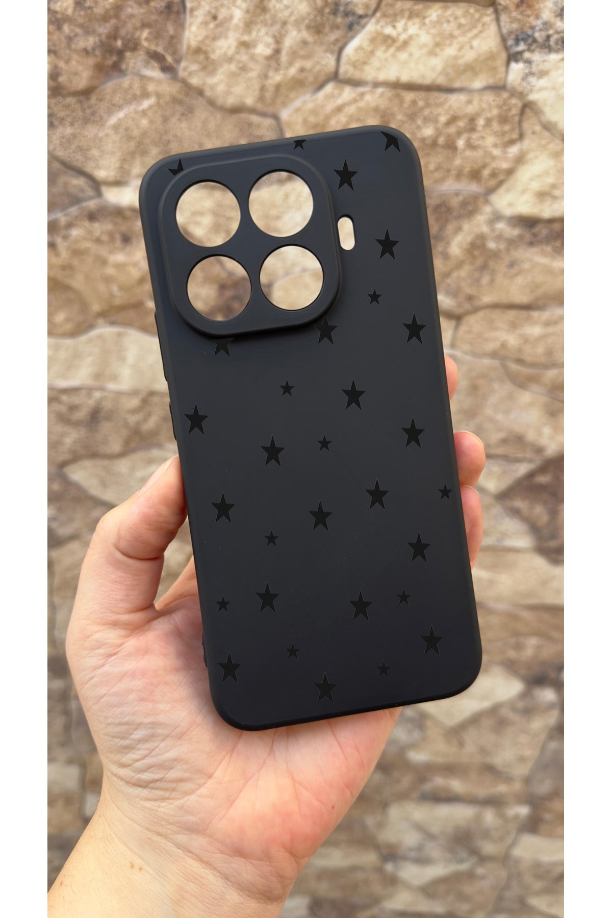 Mi 15T PRO Uyumlu Mini Siyah Yıldız Desenli Silikon Darbe Emici Klasik Korumalı Rubber Kılıf