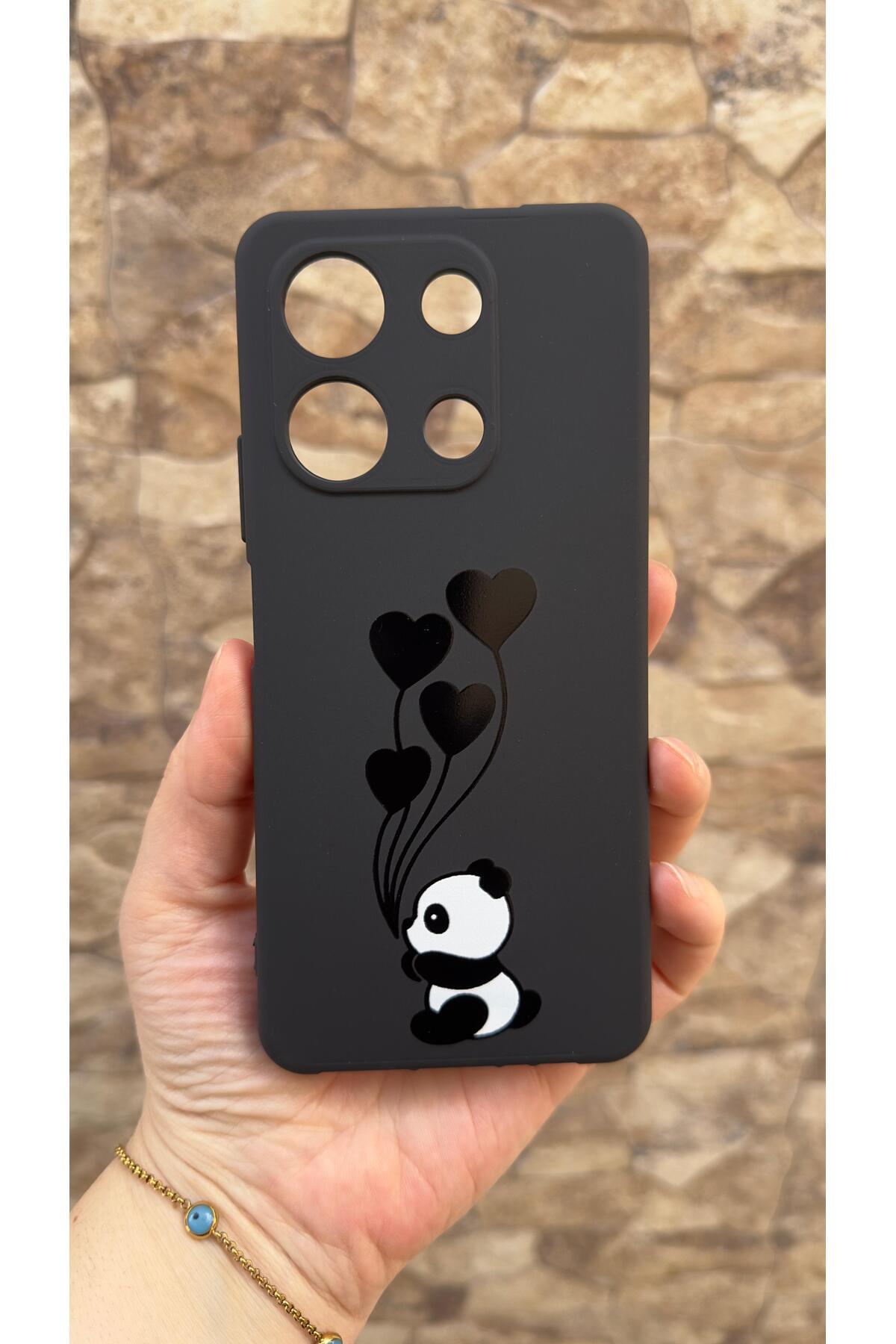 Redmi 15C Uyumlu Kalpli Panda Desenli Silikon Darbe Emici Klasik Korumalı Rubber Kılıf