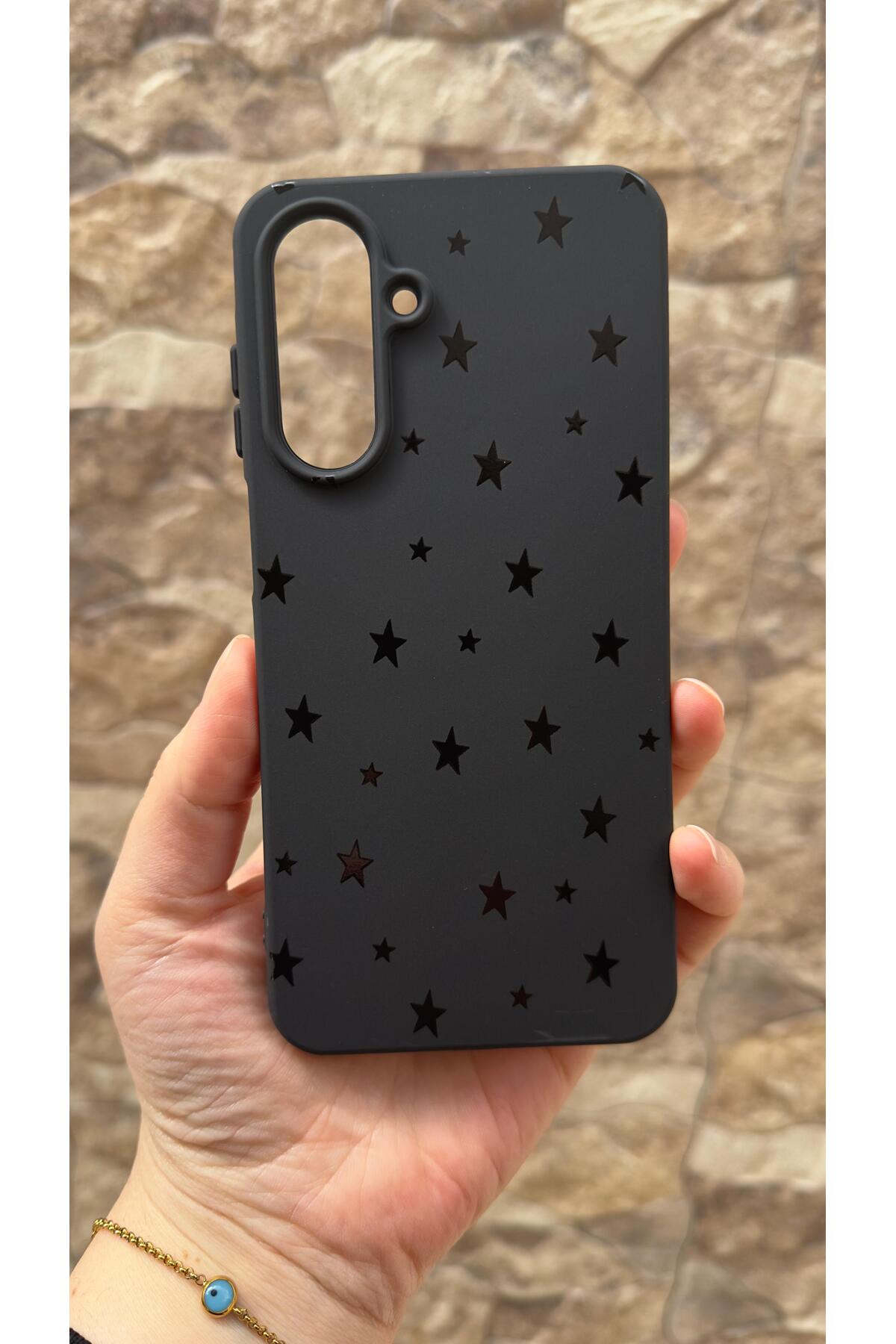 Samsung Galaxy A26 Uyumlu Mini Siyah Yıldız Desenli Silikon Darbe Emici Klasik Korumalı Rubber Kılıf