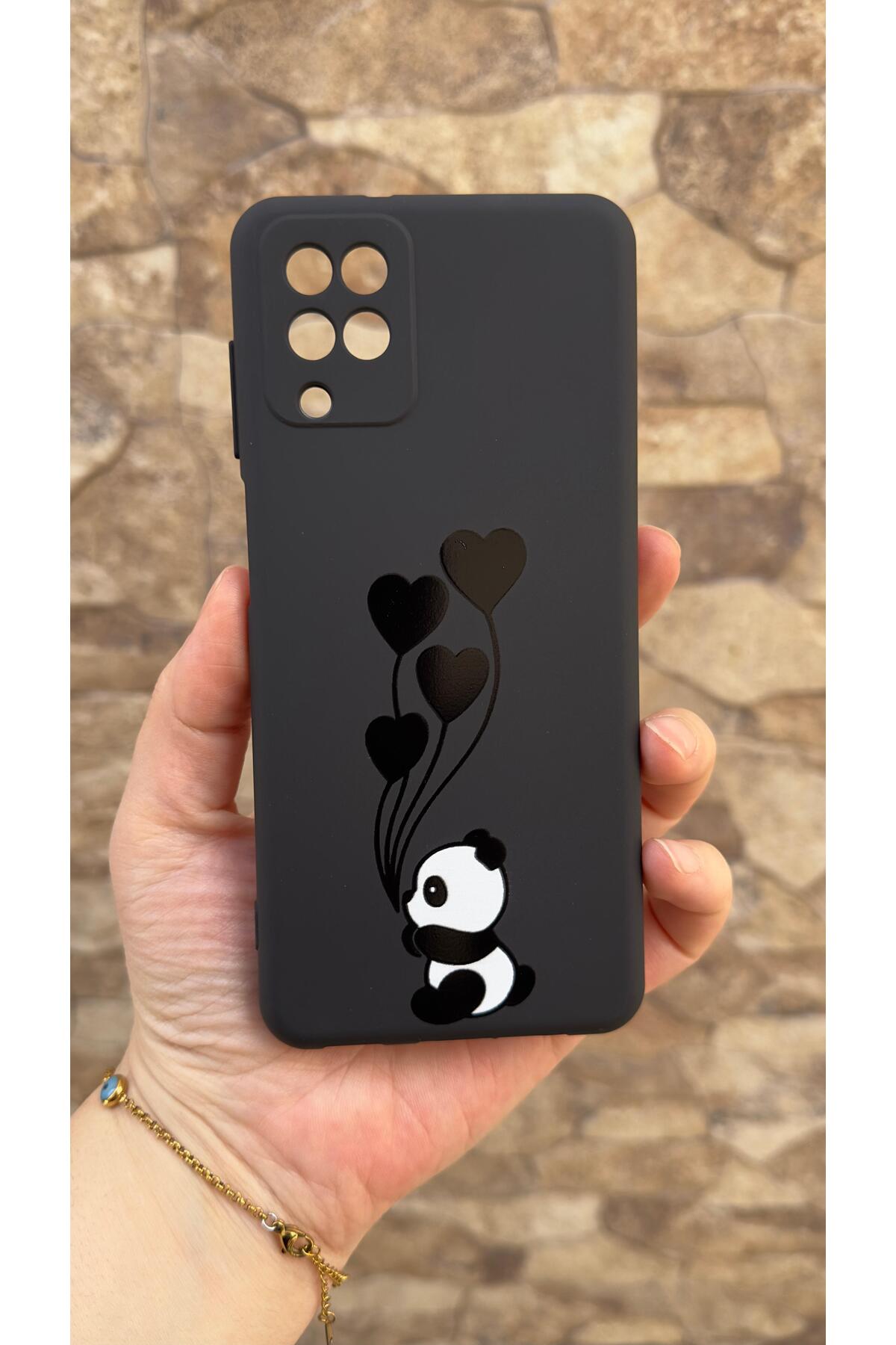 Samsung Galaxy A22 Uyumlu Kalpli Panda Desenli Silikon Darbe Emici Klasik Korumalı Rubber Kılıf