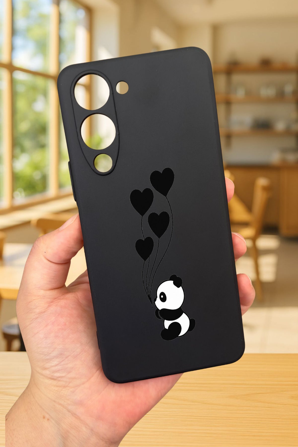VİVO Y19 Uyumlu Kalpli Panda Desenli Silikon Darbe Emici Klasik Korumalı Rubber Kılıf
