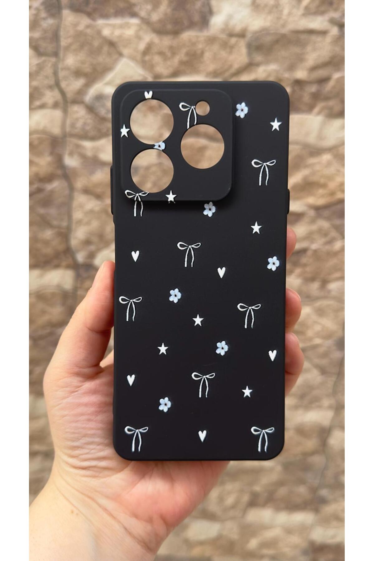 General Mobile Era 50 Uyumlu Siyah Mini Fiyonk Desenli Silikon Darbe Emici Klasik Korumalı Rubber Kılıf