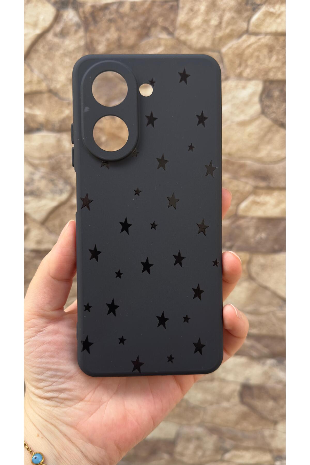 Redmi A5 Uyumlu Mini Siyah Yıldız Desenli Silikon Darbe Emici Klasik Korumalı Rubber Kılıf
