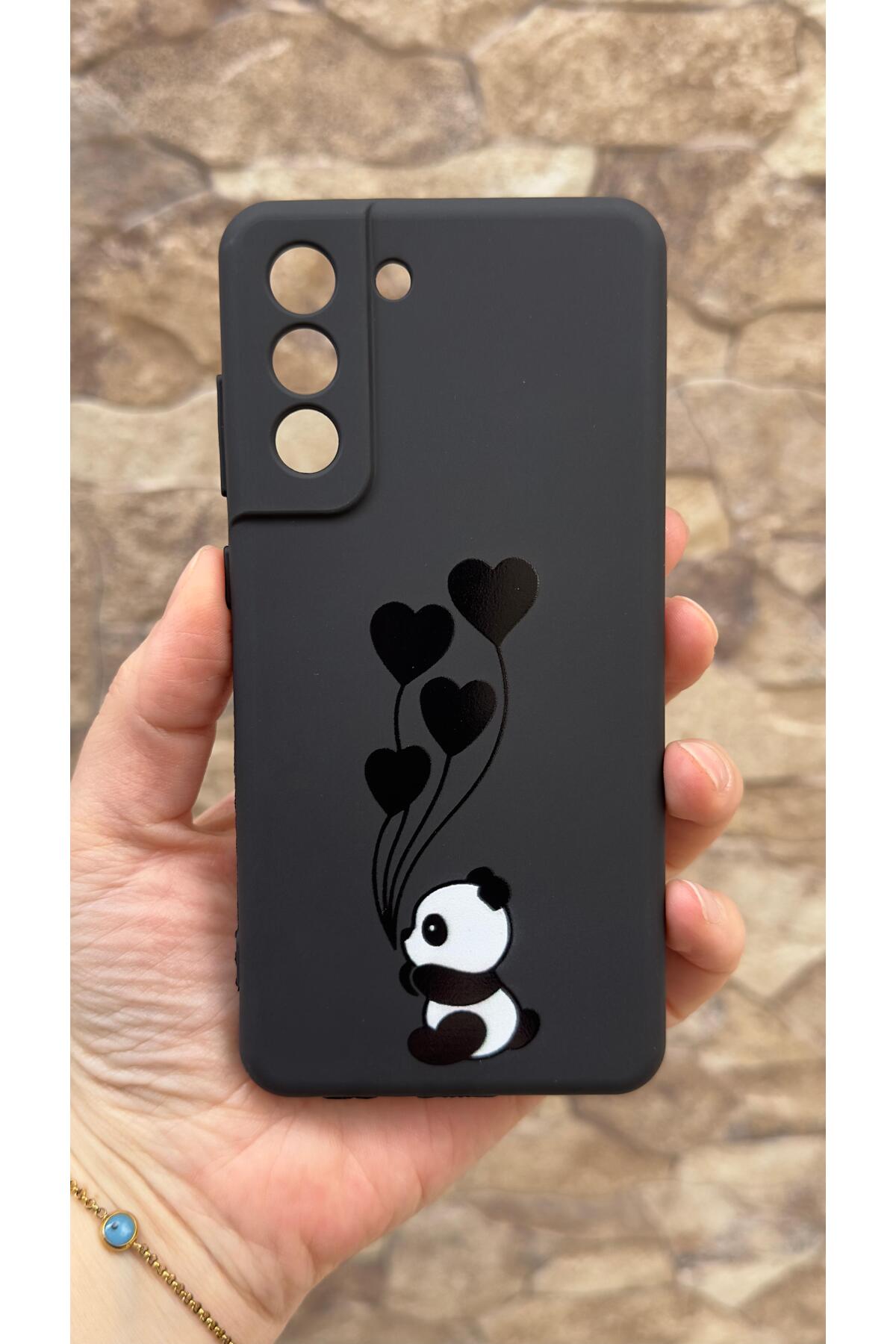 Samsung Galaxy S21 Fe Uyumlu Kalpli Panda Desenli Silikon Darbe Emici Klasik Korumalı Rubber Kılıf