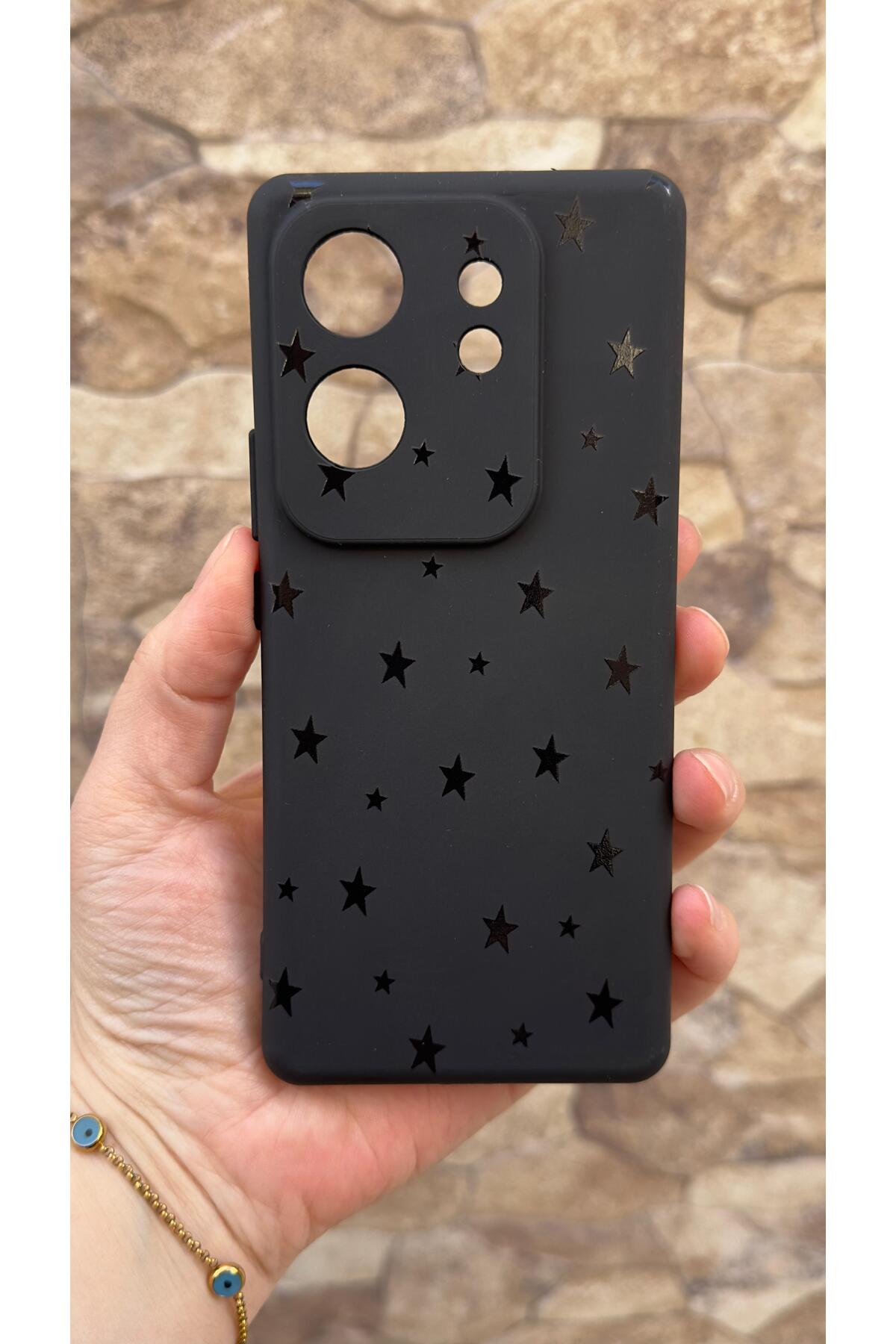 İnfinix Zero 30 4g Uyumlu Mini Siyah Yıldız Desenli Silikon Darbe Emici Klasik Korumalı Rubber Kılıf