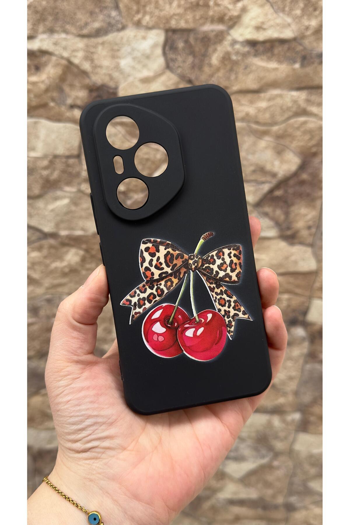 Honor 400 Pro Uyumlu Kiraz Fiyonk Leopar Desenli Silikon Darbe Emici Klasik Korumalı Rubber Kılıf
