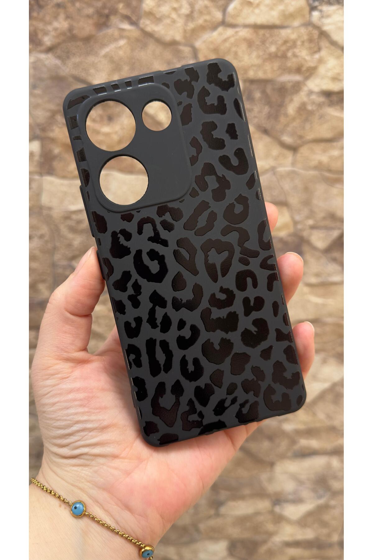TECNO CAMON 20 PRO Uyumlu Leopar Desenli Silikon Darbe Emici Klasik Korumalı Rubber Kılıf
