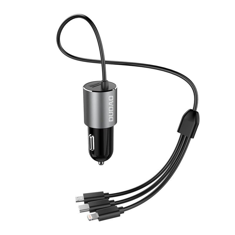 DUDAO R5PRON 3'ü 1 Arada USB Araç Şarj Cihazı 3.4 A Dahili Lightning / USB Type C / Micro USB Kablo