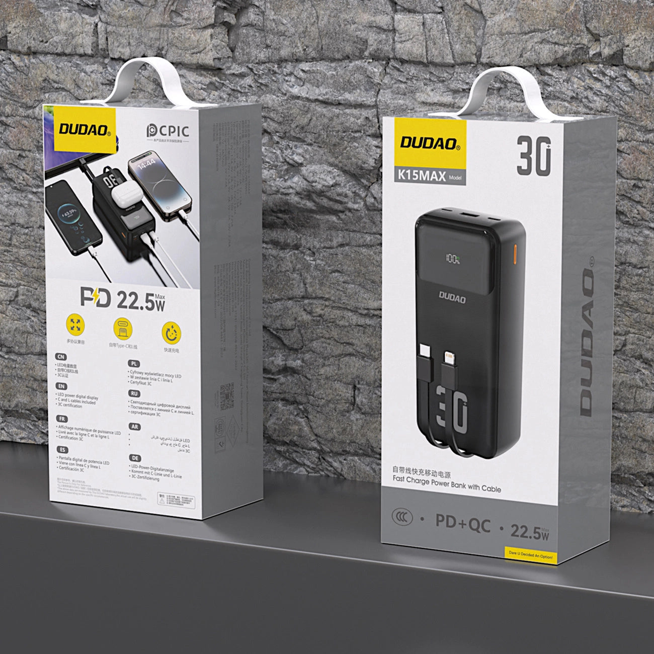 DUDAO K15 MAX 30.000mAh PD 22.5W Hızlı Şarjlı Dahili Kablolu Powerbank - Beyaz