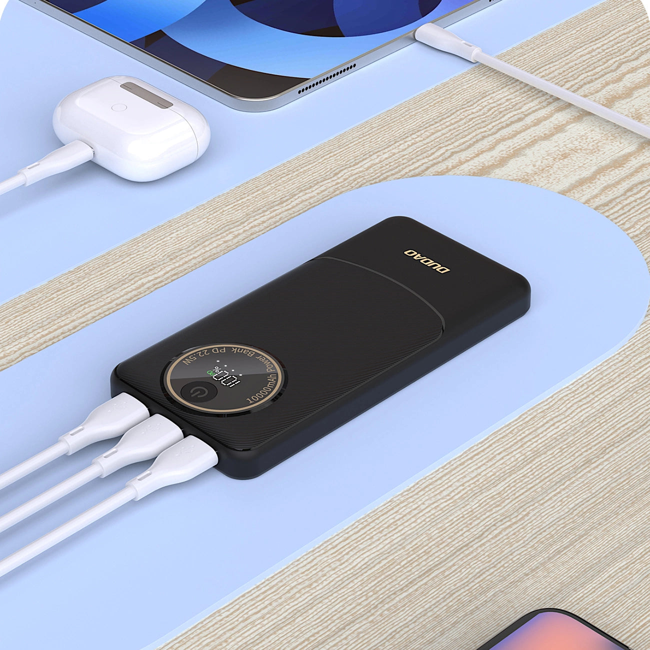 DUDAO K12 10.000 mAh Powerbank 22.5W Hızlı Şarj 2x USB Çıkış ve 1x USB-C Giriş - Beyaz