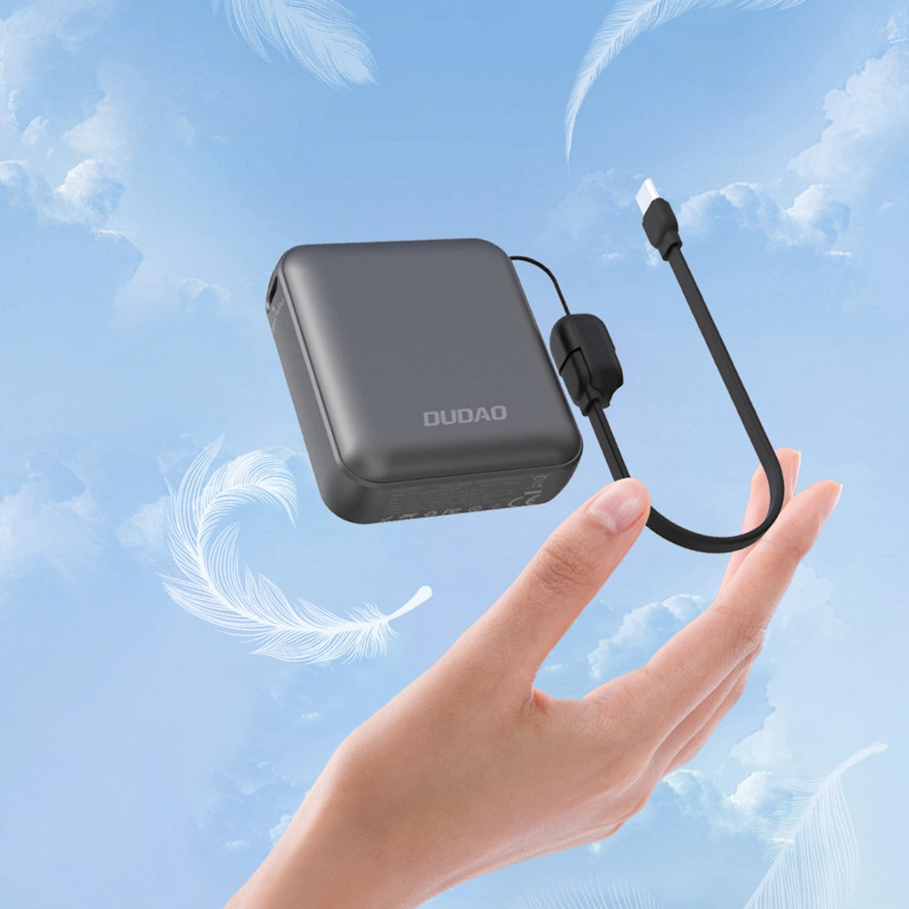 DUDAO K22+ 10.000 mAh 22.5W Hızlı Şarjlı Powerbank Askı Aparatlı Dahili USB-C Kablo - Gri