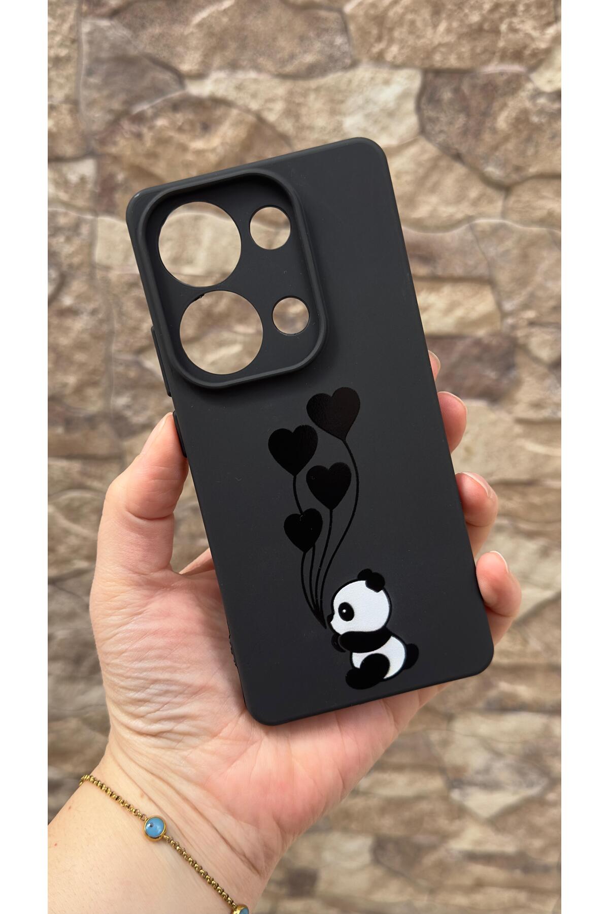 Redmi Note 13 Pro 4G Uyumlu Kalpli Panda Desenli Silikon Darbe Emici Klasik Korumalı Rubber Kılıf