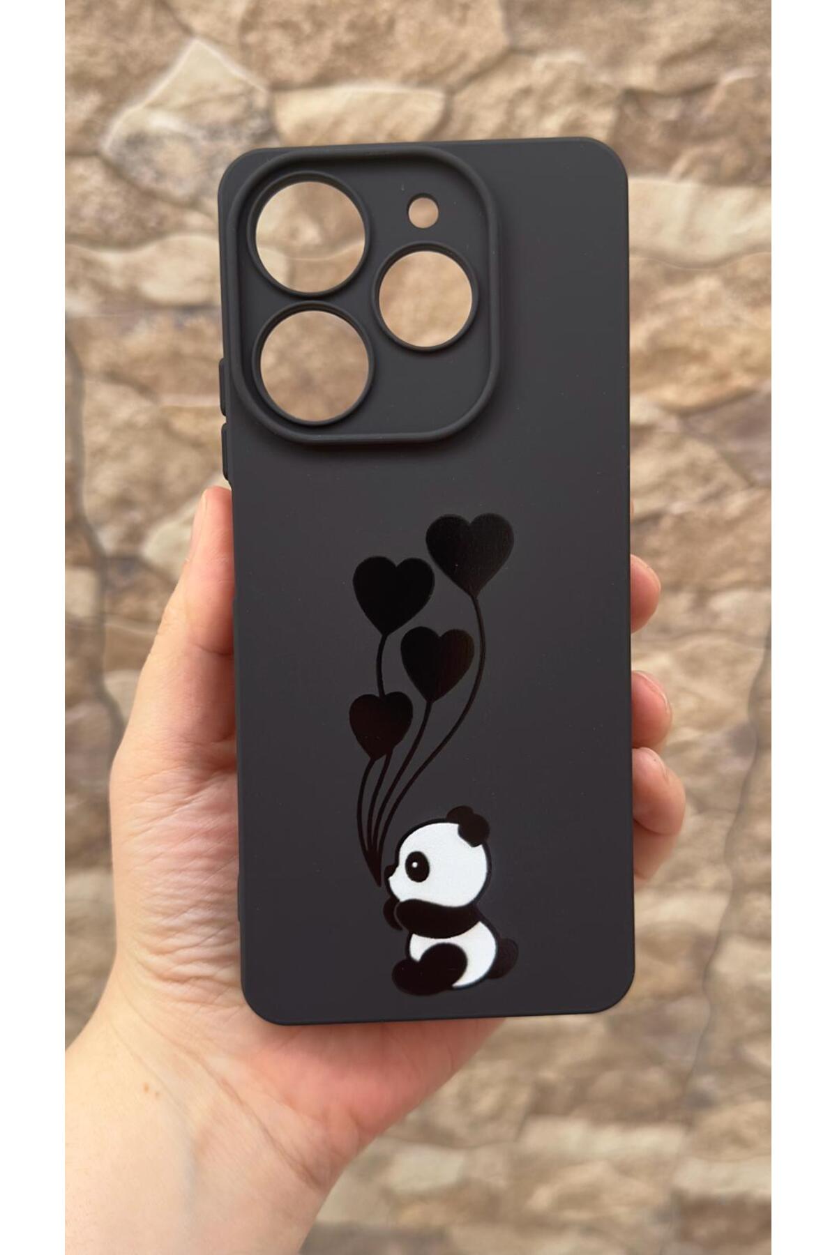 Tecno Spark 10 PRO Uyumlu Kalpli Panda Desenli Silikon Darbe Emici Rubber Kılıf