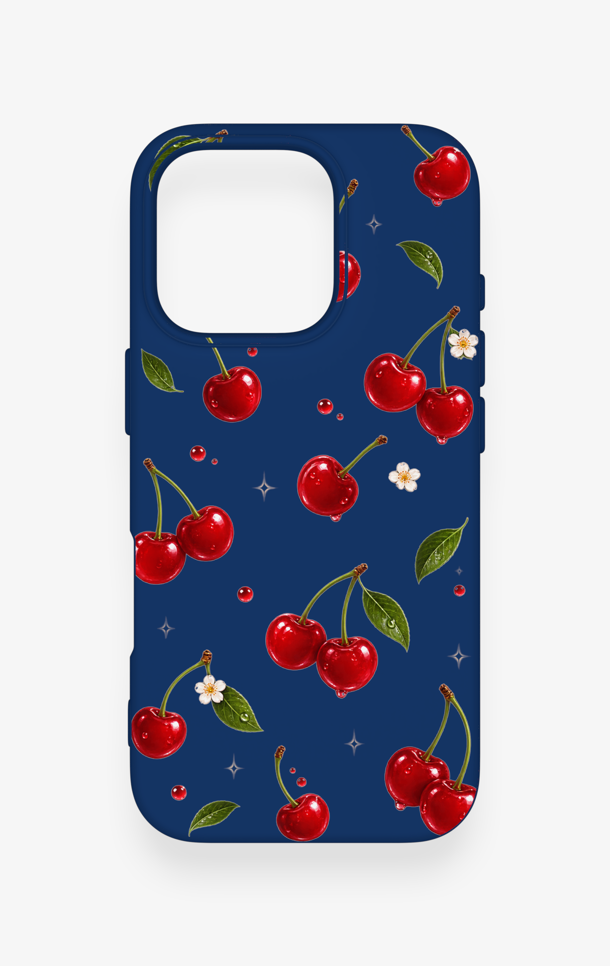 iPhone 16 Pro Uyumlu Kiraz Papatya Desenli Silikon Kılıf