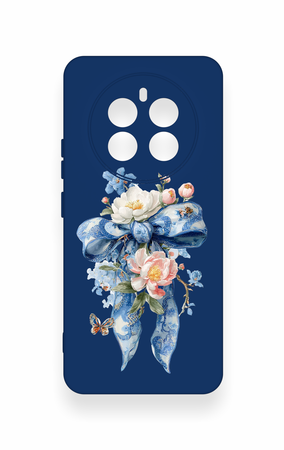 Realme 12 4G Uyumlu Mavi Kurdeleli Çiçek Desenli Silikon Kılıf