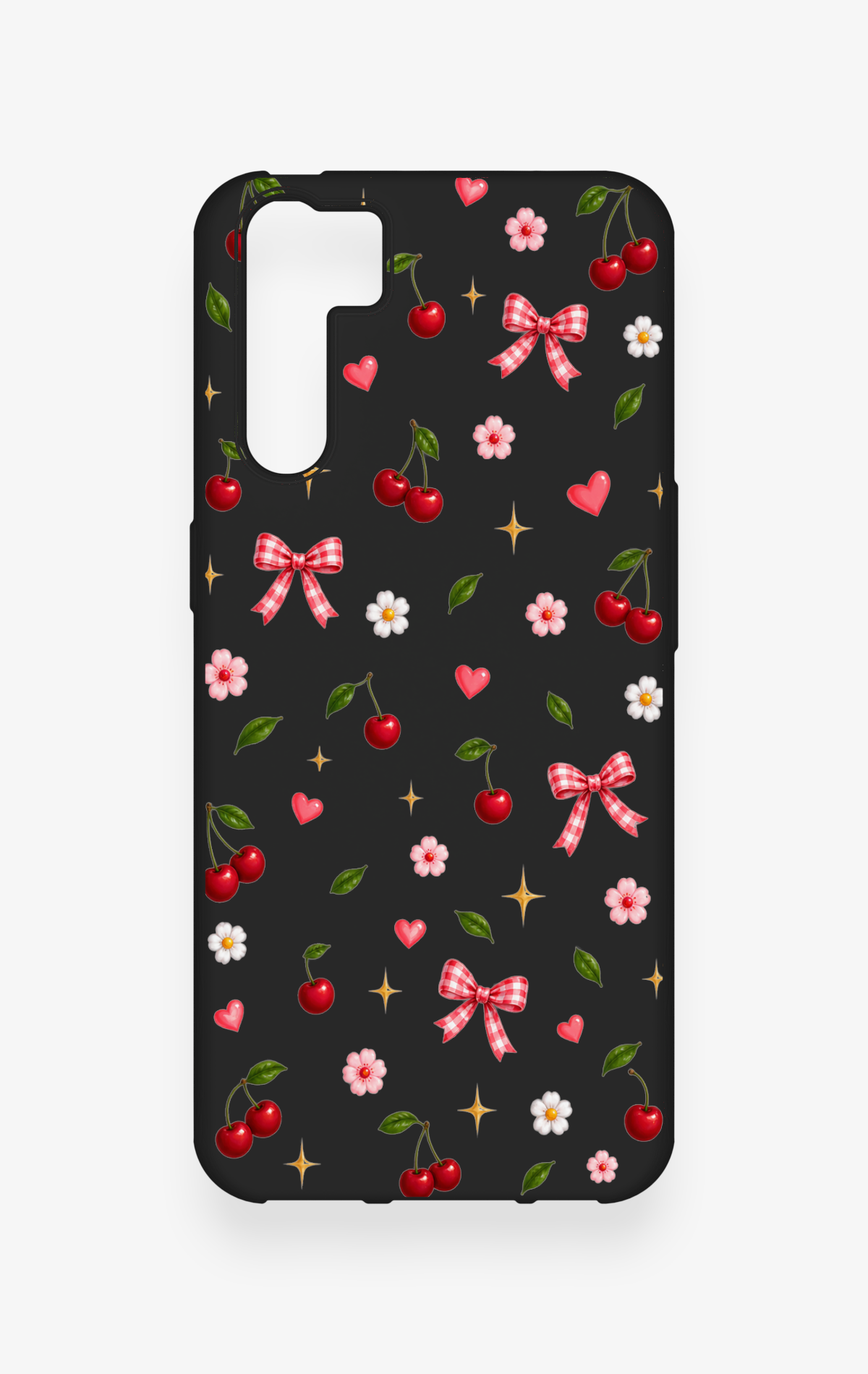 Oppo A91 Uyumlu Papatya Kiraz Fiyonk Desenli Silikon Kılıf