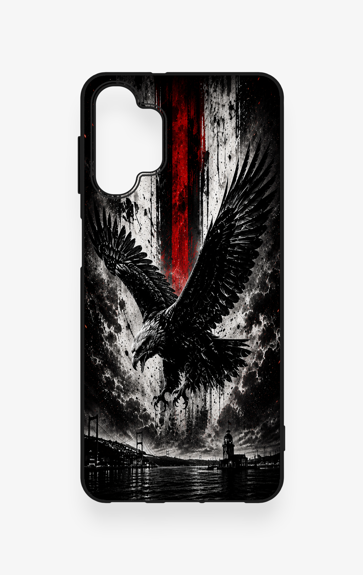 Samsung A32 Uyumlu Kara Kartal Desenli Silikon Kılıf