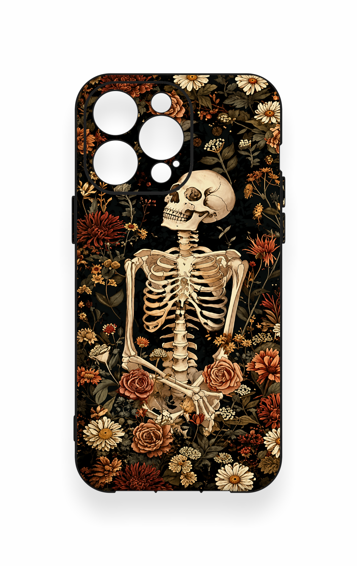 iPhone 14 Pro Max Uyumlu Çiçek İskelet Desenli Silikon Kılıf