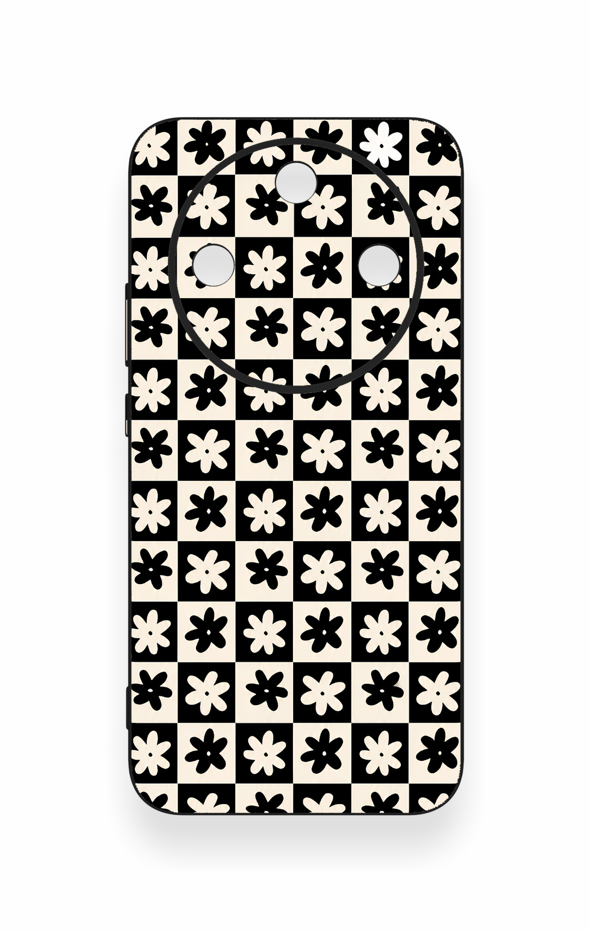 Honor Magic 8 Lite Uyumlu Çiçek Motifli Dama Desenli Silikon Kılıf