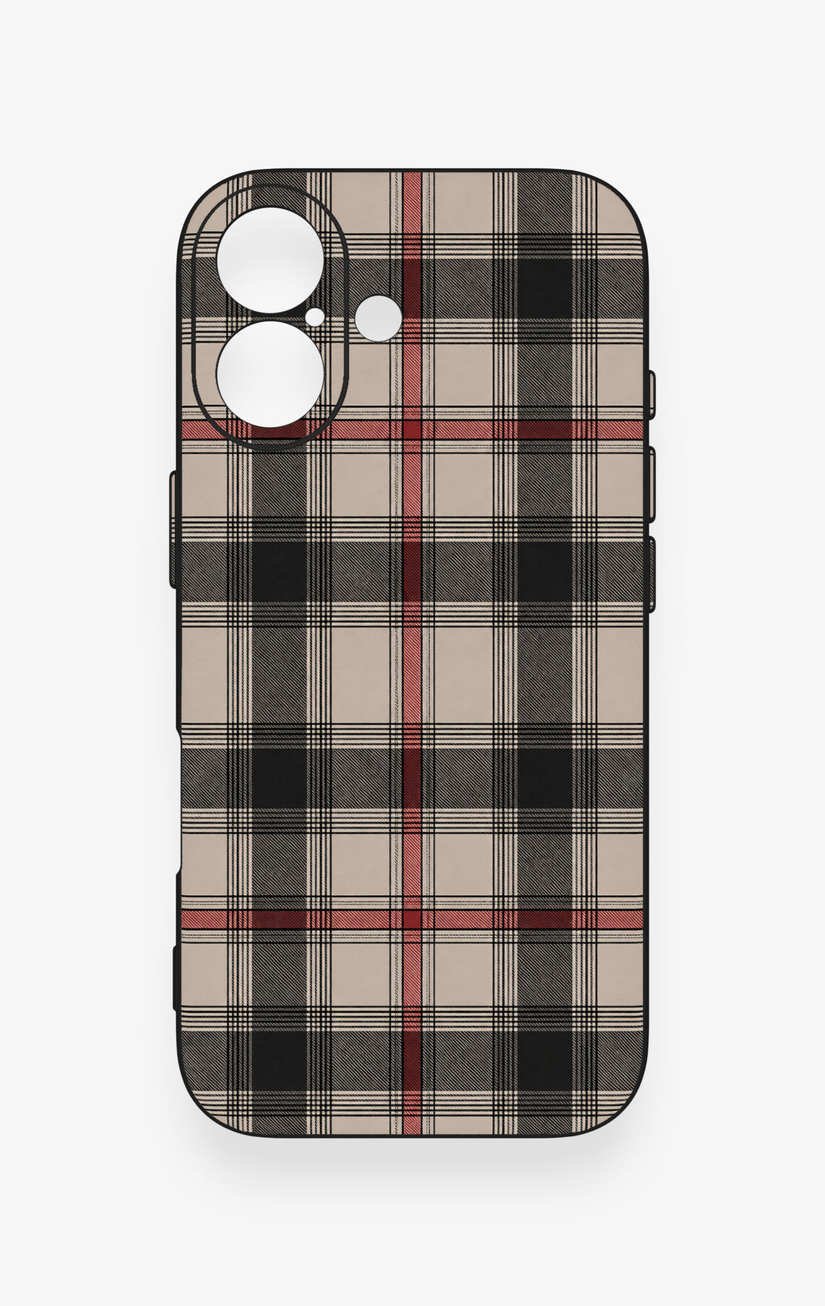 iPhone 17 Uyumlu Siyah Kırmızı Ekose Desenli Silikon Kılıf