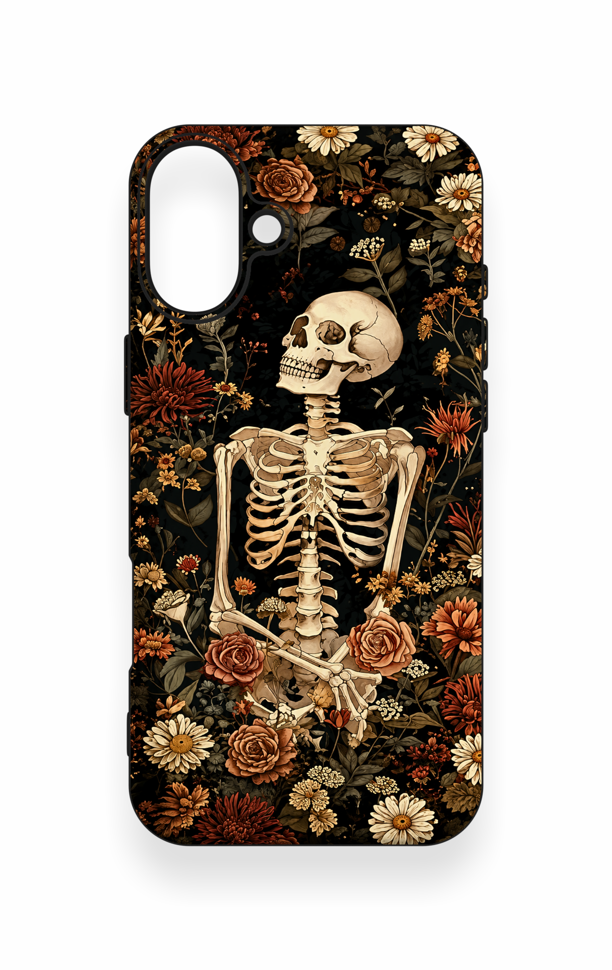 iPhone 16 Plus Uyumlu Çiçek İskelet Desenli Silikon Kılıf