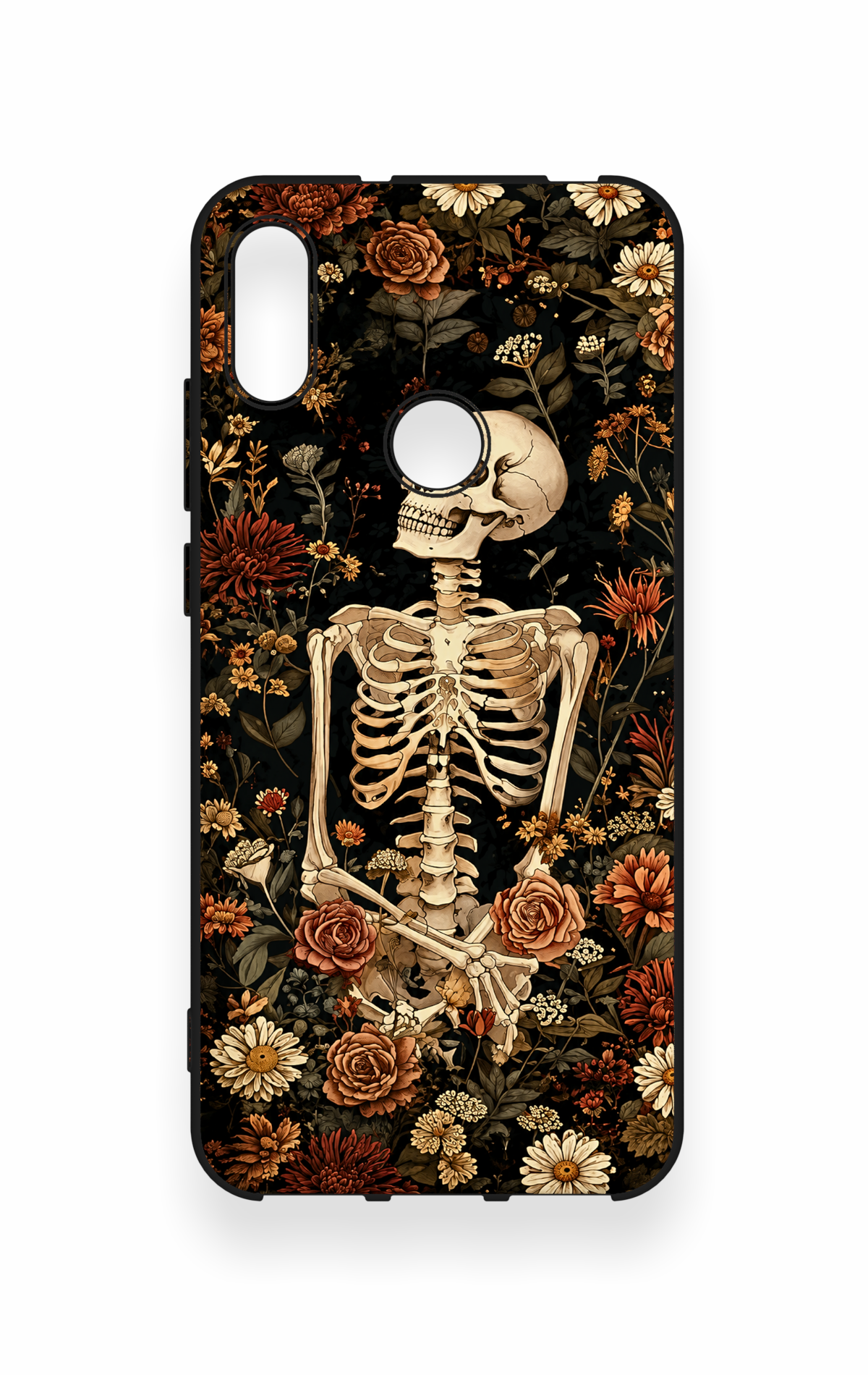Huawei Y6 2019 Uyumlu Çiçek İskelet Desenli Silikon Kılıf