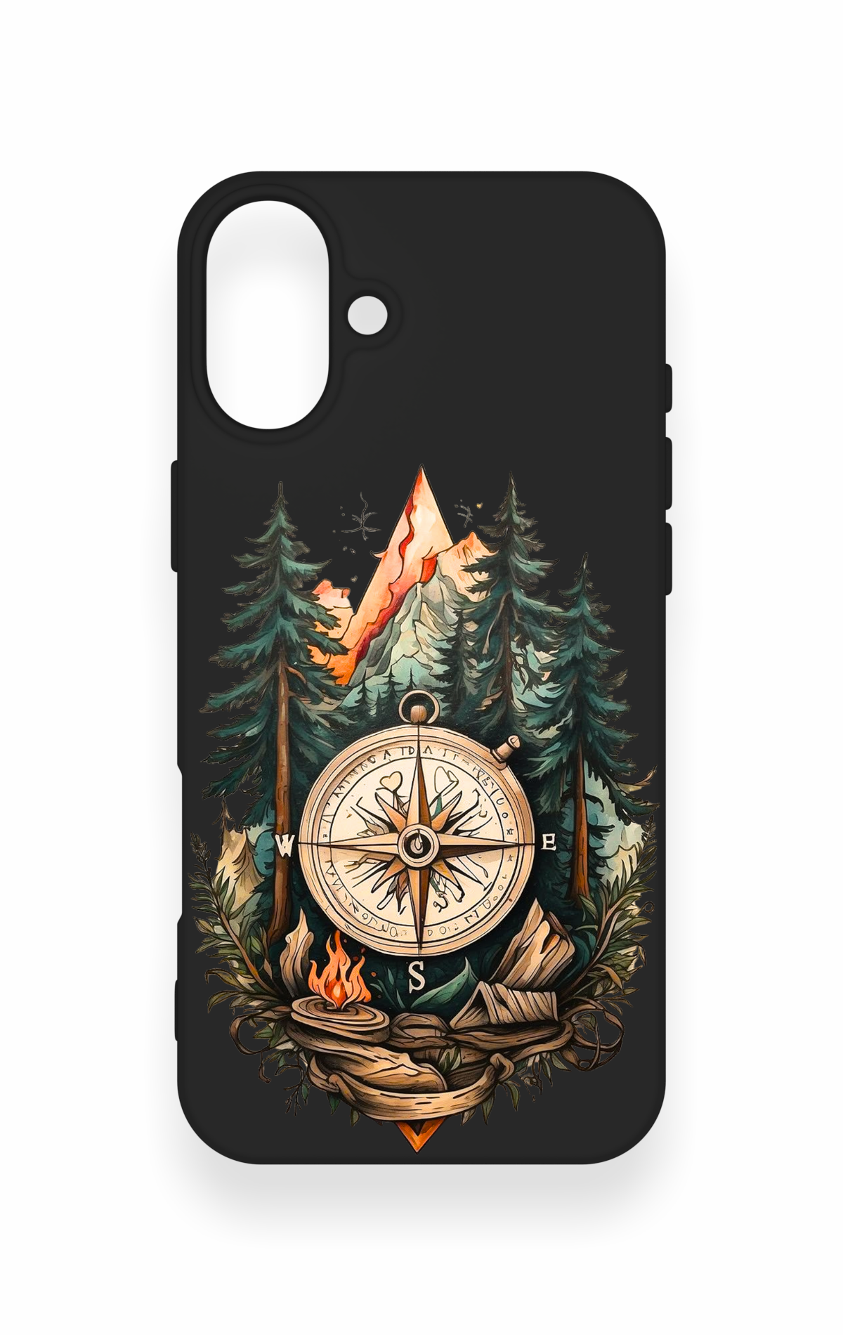 iPhone 16 Plus Uyumlu Pusula Orman Desenli Silikon Kılıf