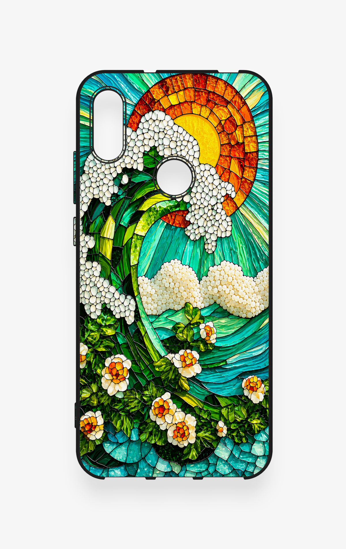 Huawei Y6 2019 Uyumlu Mozaik Okyanus Dalgası Desenli Silikon Kılıf