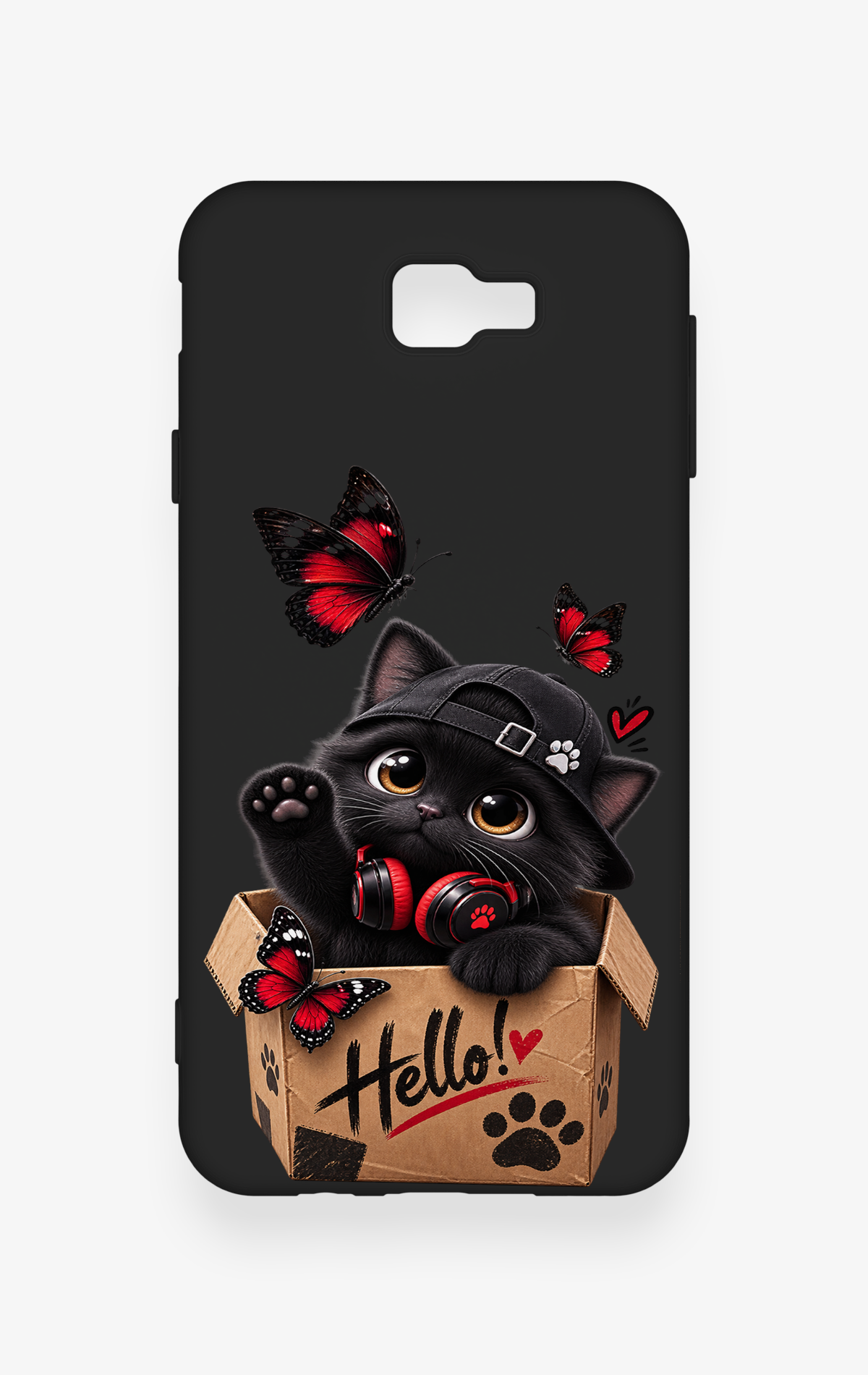 Samsung J7 Prime Uyumlu Hello Cat Desenli Silikon Kılıf