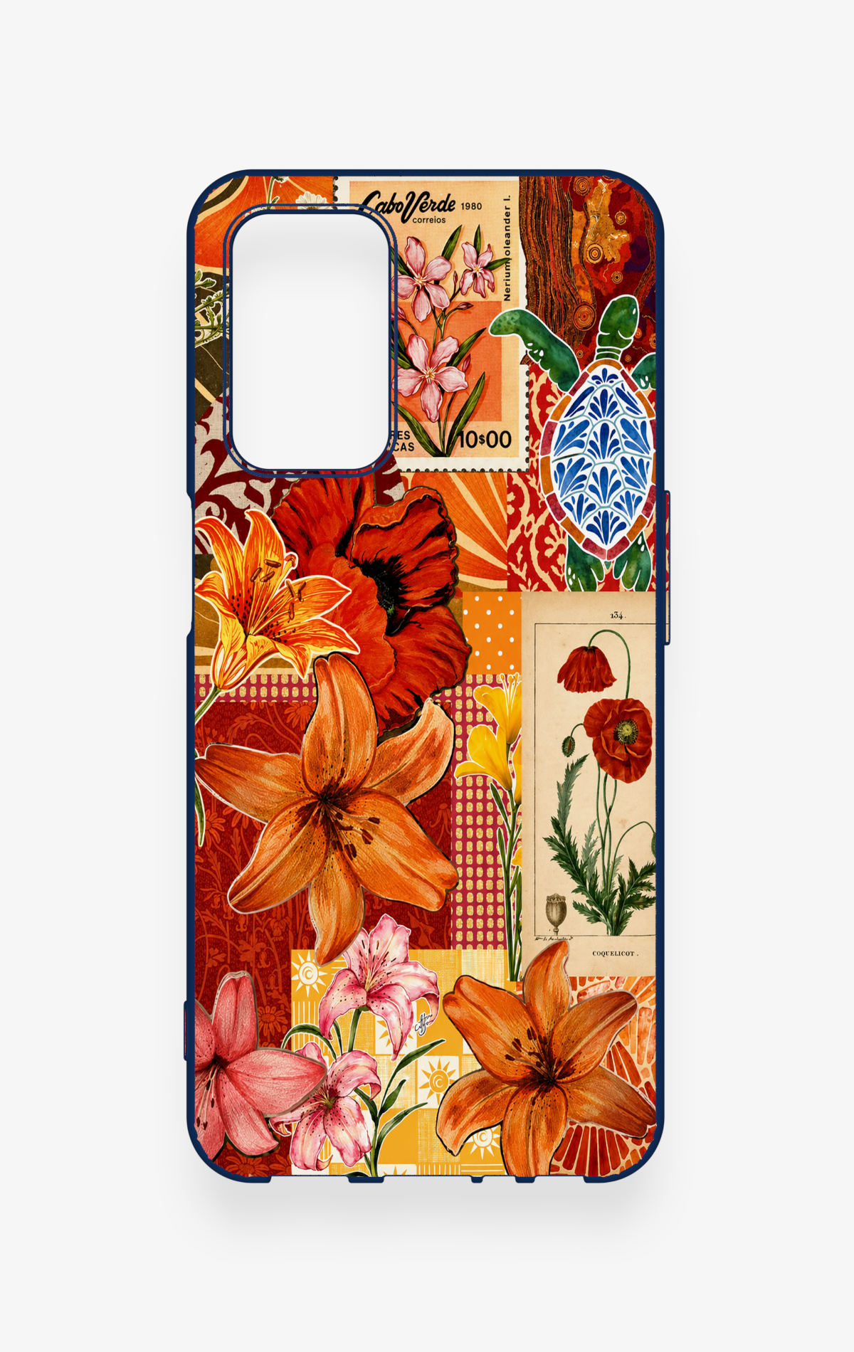 Oppo A55 Uyumlu Turuncu Zambak Desenli Silikon Kılıf