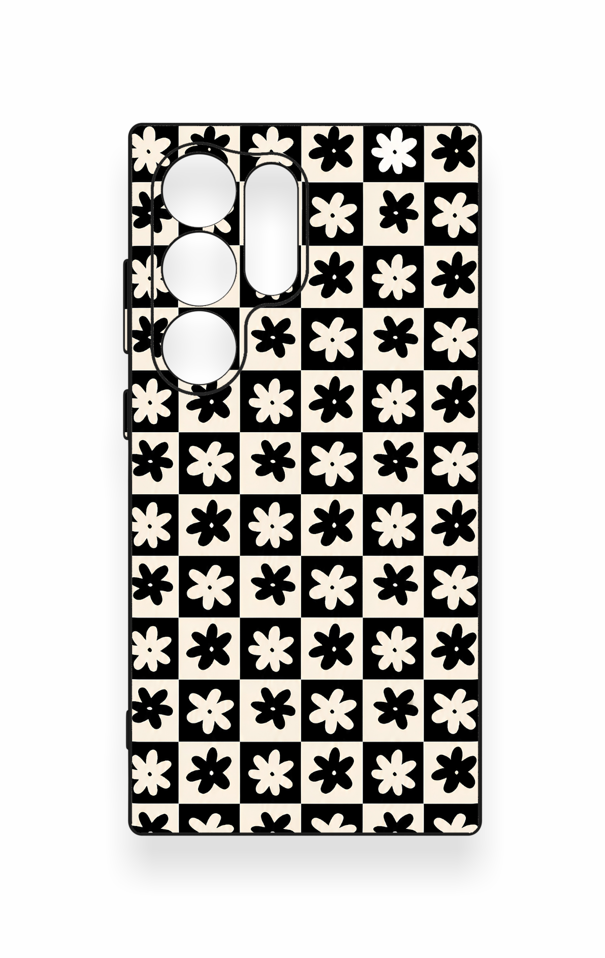 Samsung S24 Ultra Uyumlu Çiçek Motifli Dama Desenli Silikon Kılıf