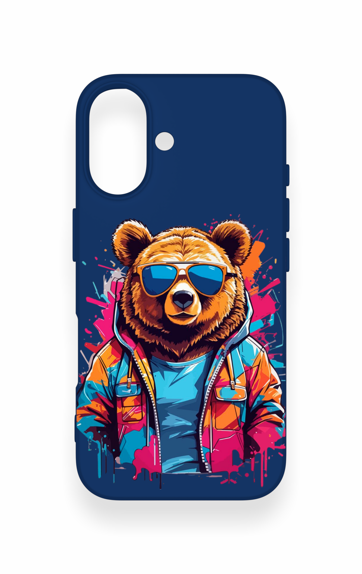 iPhone 16 Uyumlu Gözlüklü Ayı Desenli Silikon Kılıf