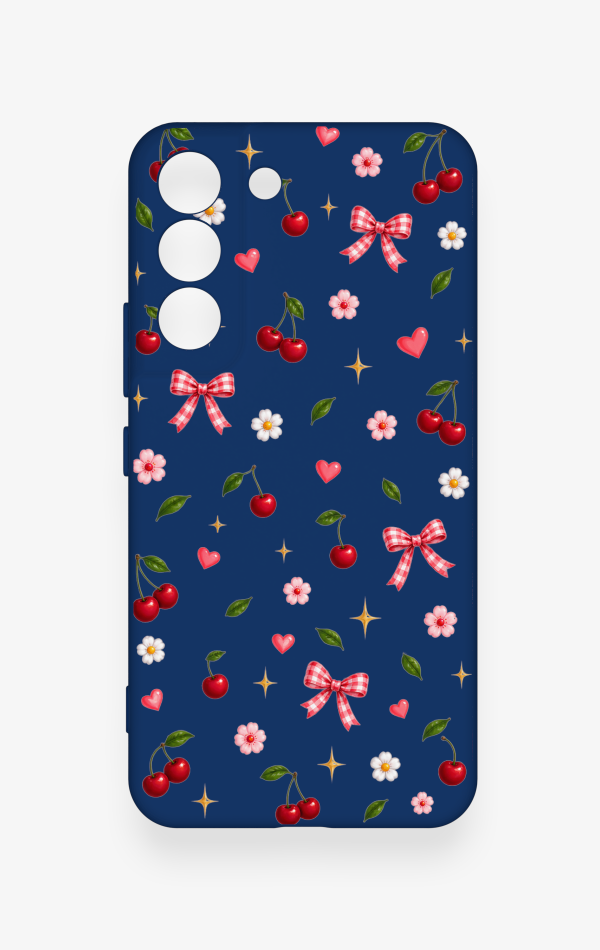Samsung S22 Uyumlu Çiçek Kiraz Fiyonk Desenli Silikon Kılıf