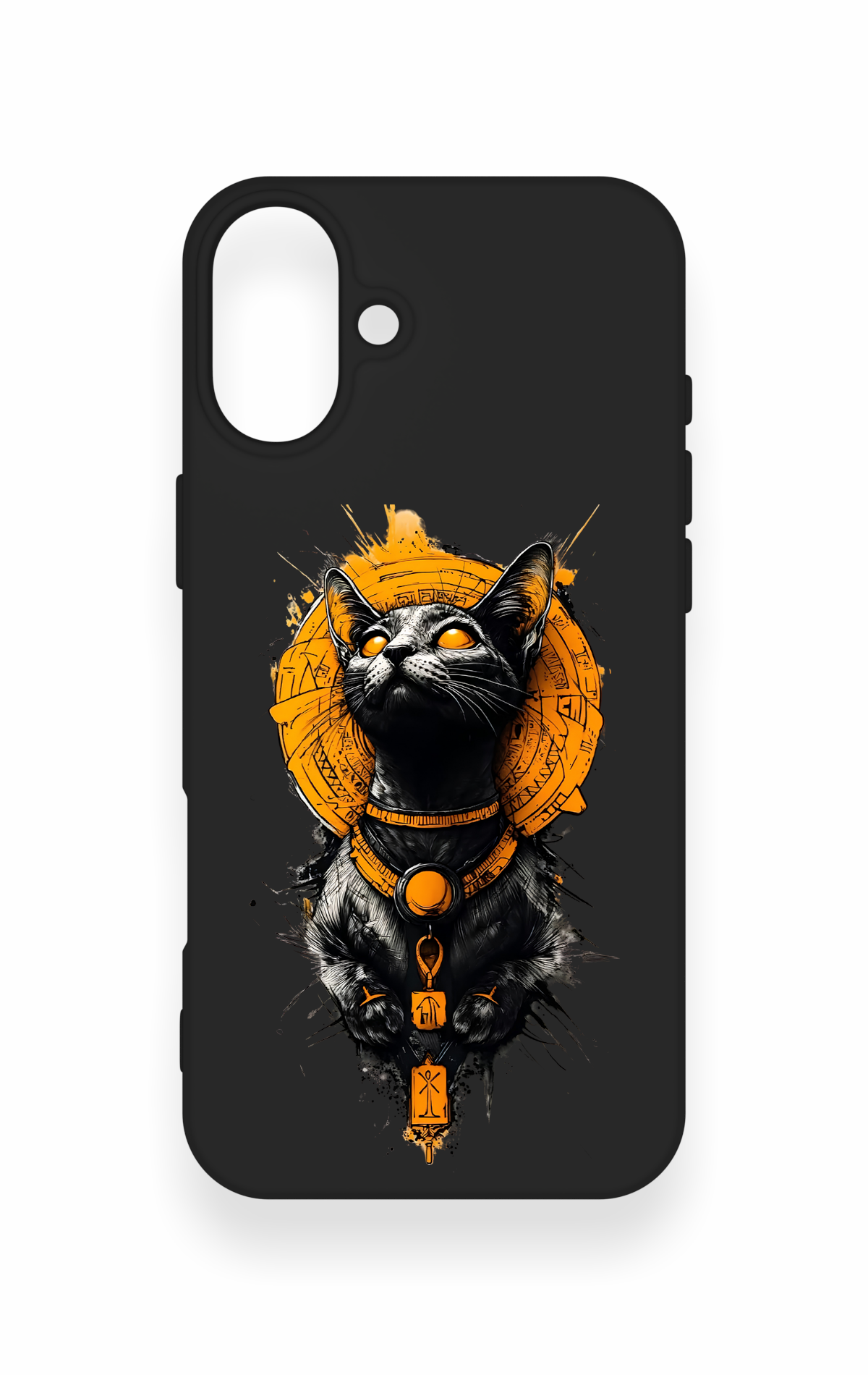 iPhone 16 Plus Uyumlu Mısırlı Kedi Tanrısı Desenli Silikon Kılıf