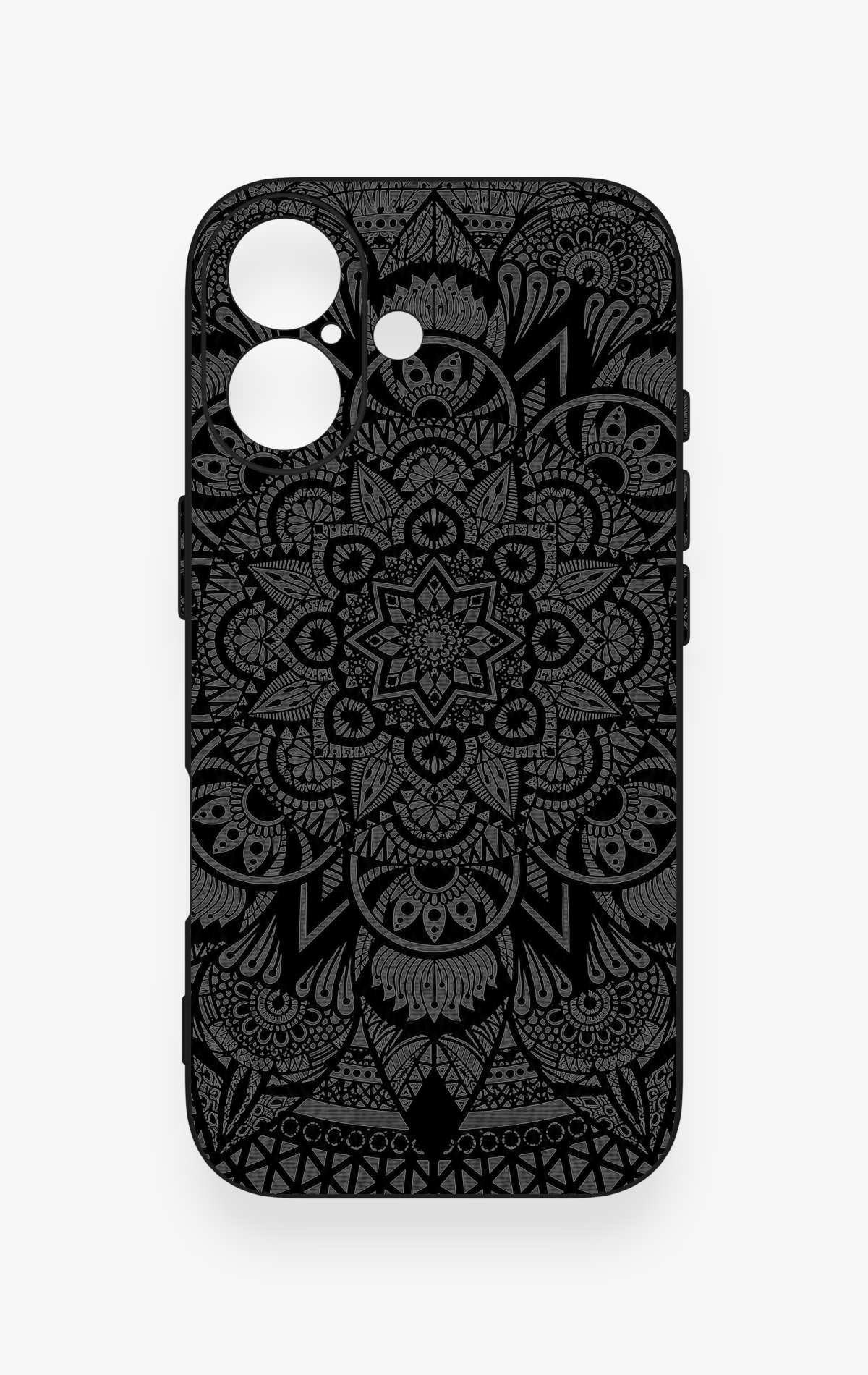 iPhone 17 Uyumlu Siyah Beyaz Mandala Desenli Silikon Kılıf