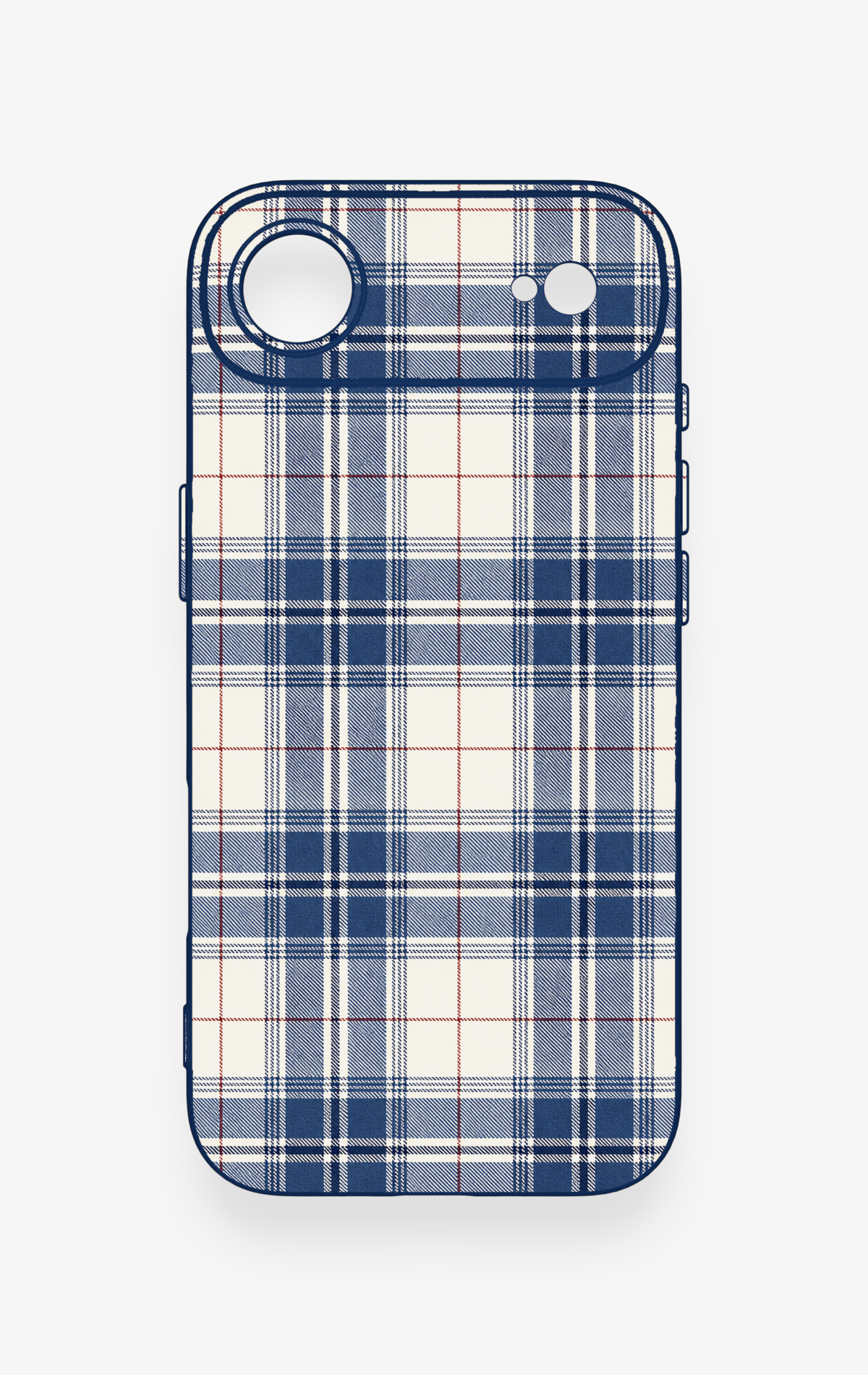 iPhone 17 Air Uyumlu Bej Lacivert Ekose Desenli Silikon Kılıf