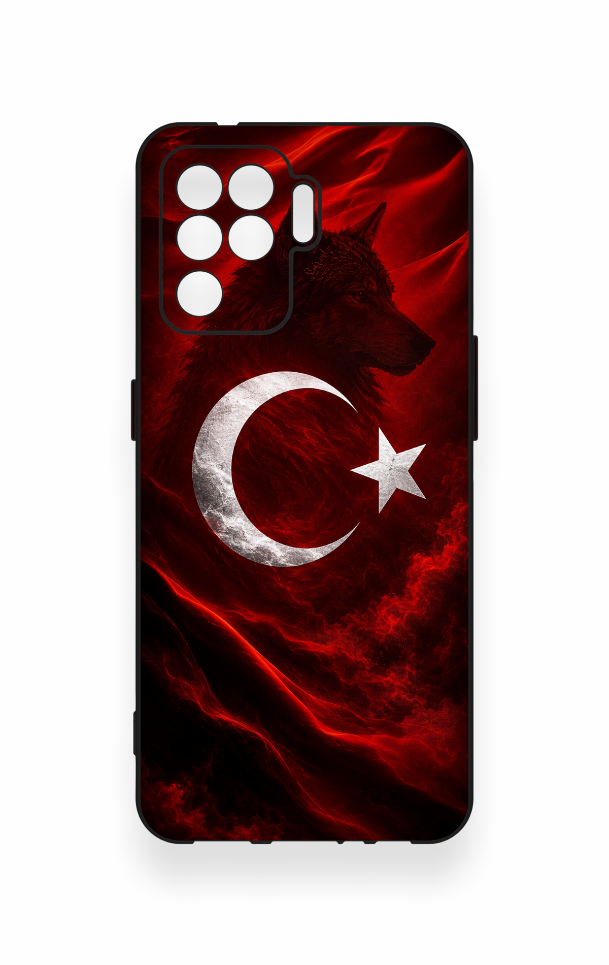 Oppo Reno 5 Lite Uyumlu Kurt Türk Bayrağı Desenli Silikon Kılıf